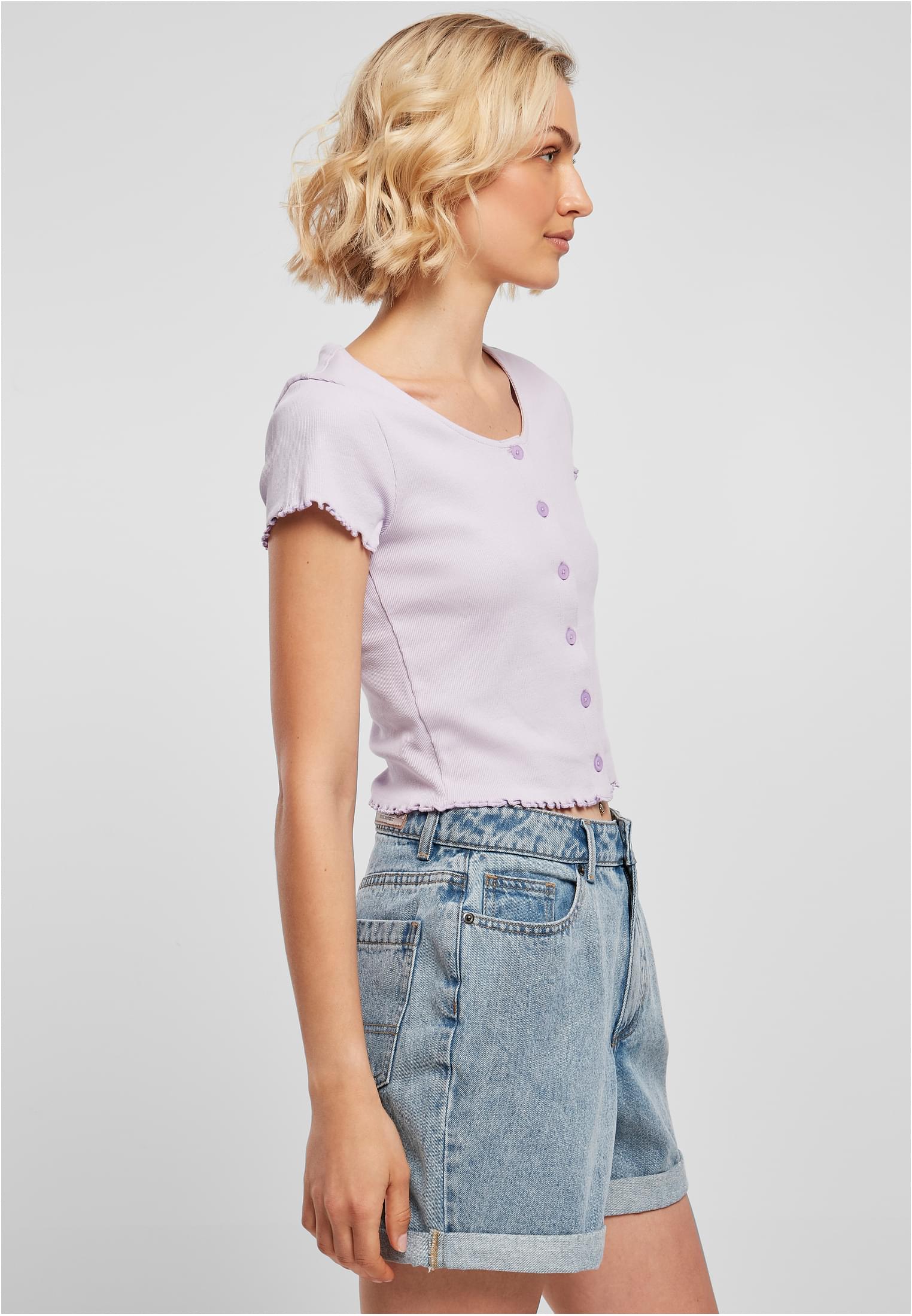 Ladies Cropped Button Up Rib Tee | lilac