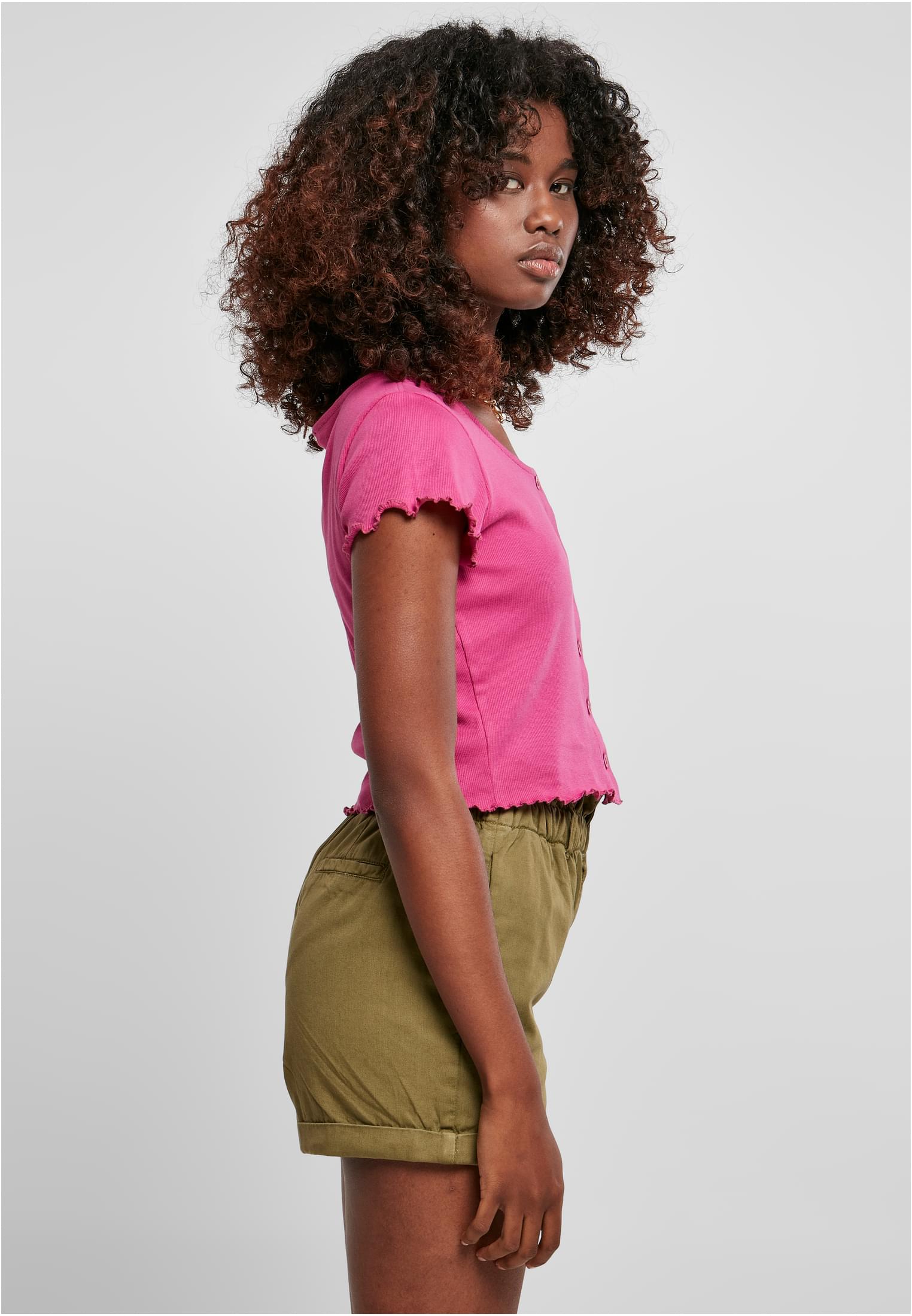 Ladies Cropped Button Up Rib Tee | brightviolet