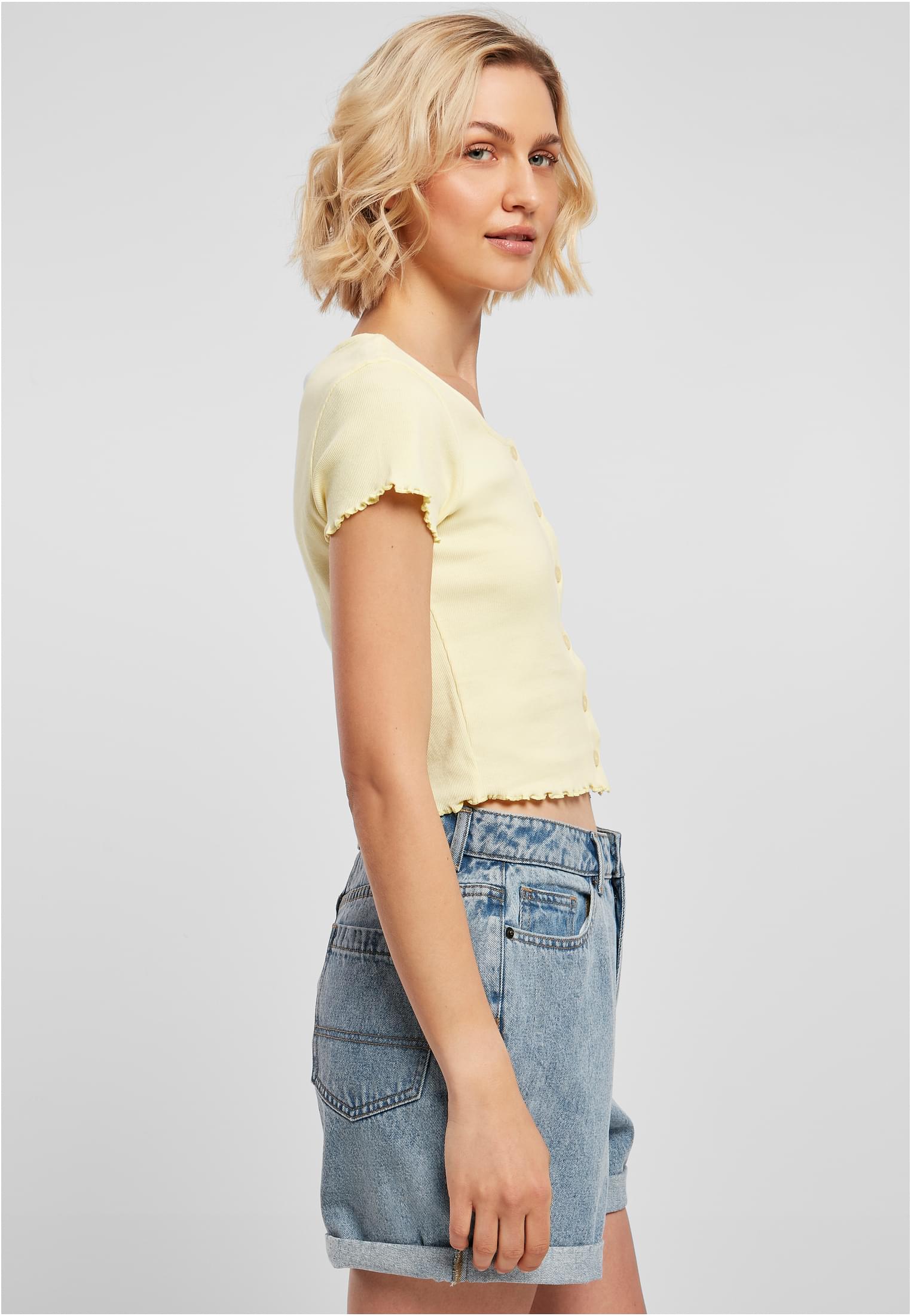 Ladies Cropped Button Up Rib Tee | softyellow