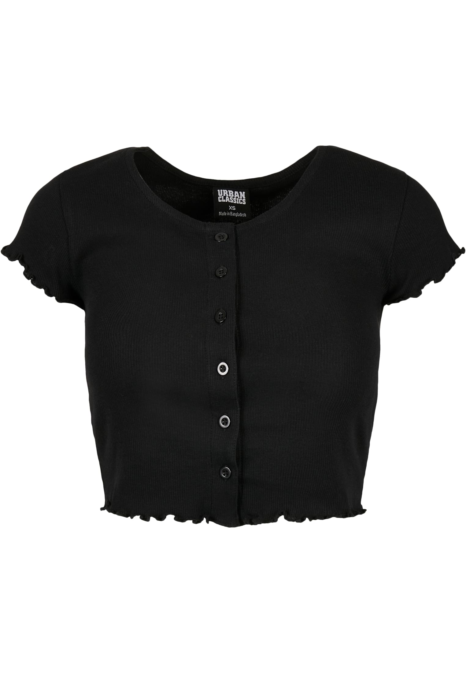 Ladies Cropped Button Up Rib Tee | black