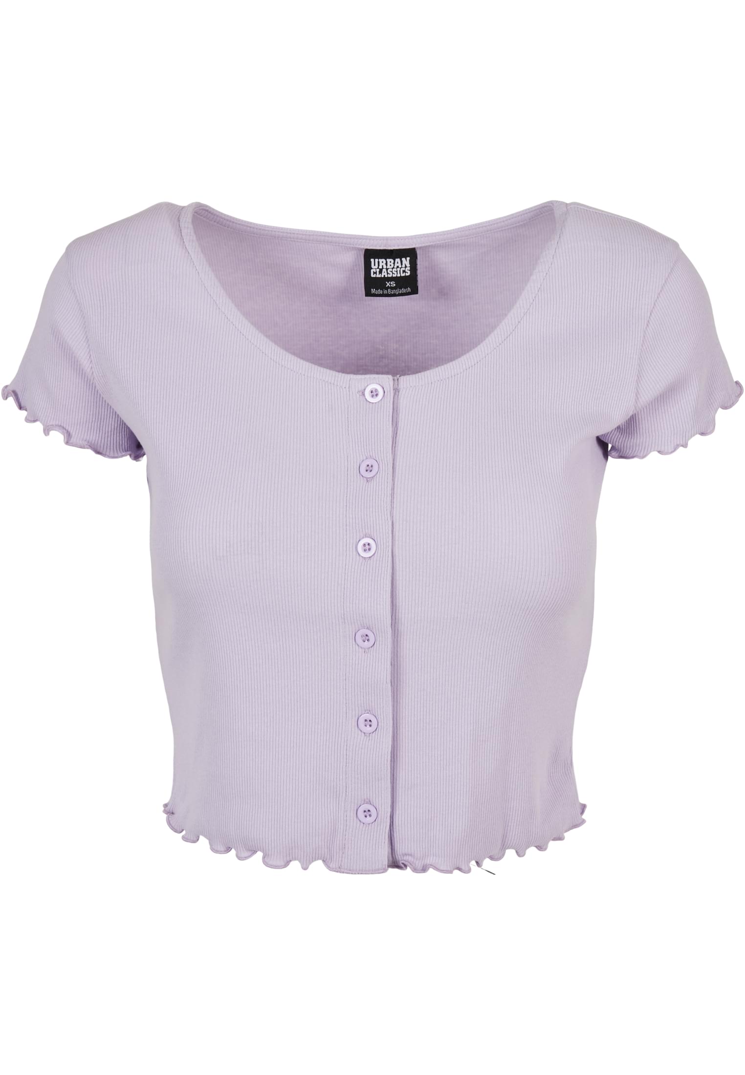 Ladies Cropped Button Up Rib Tee | lilac