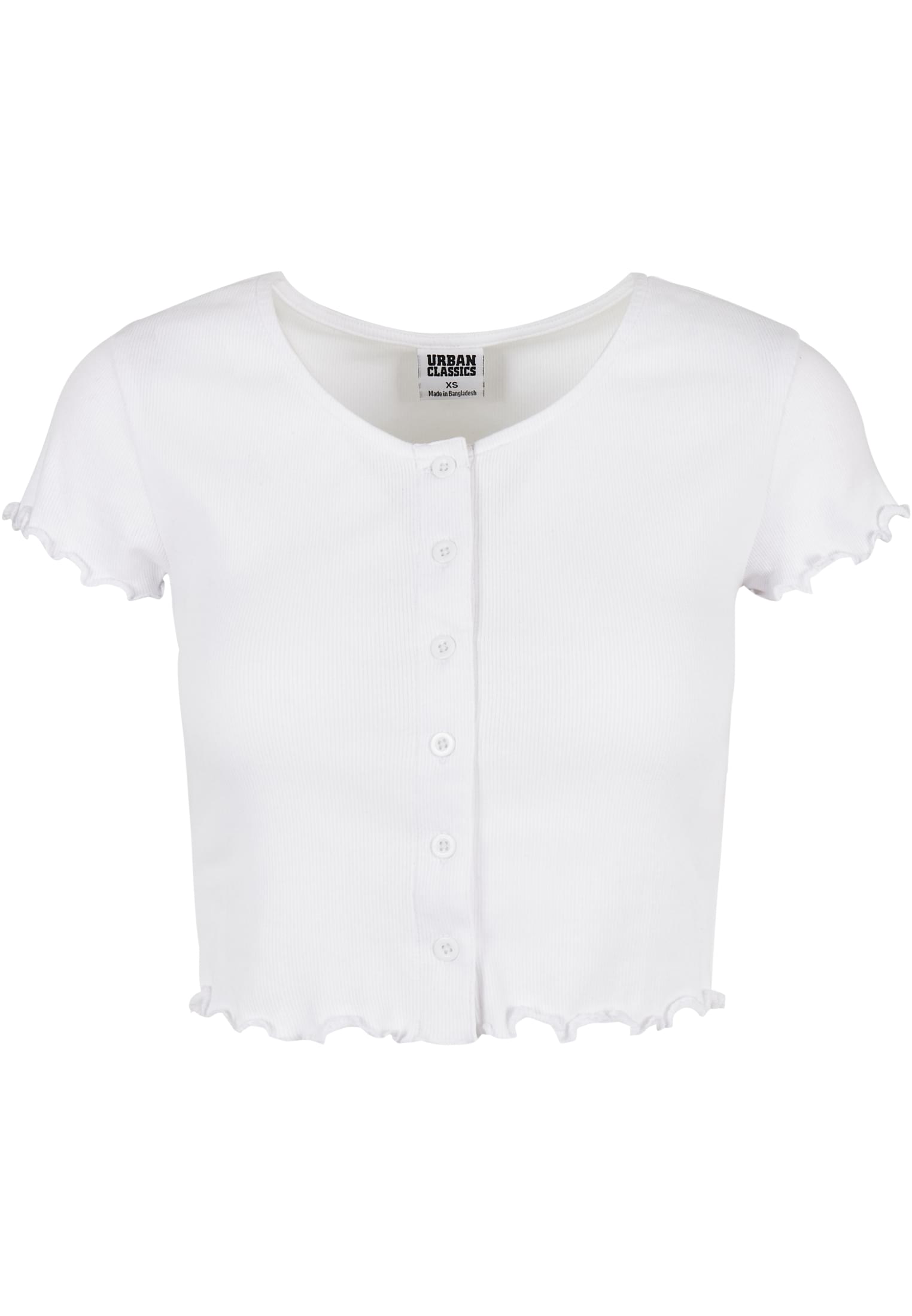 Ladies Cropped Button Up Rib Tee | white