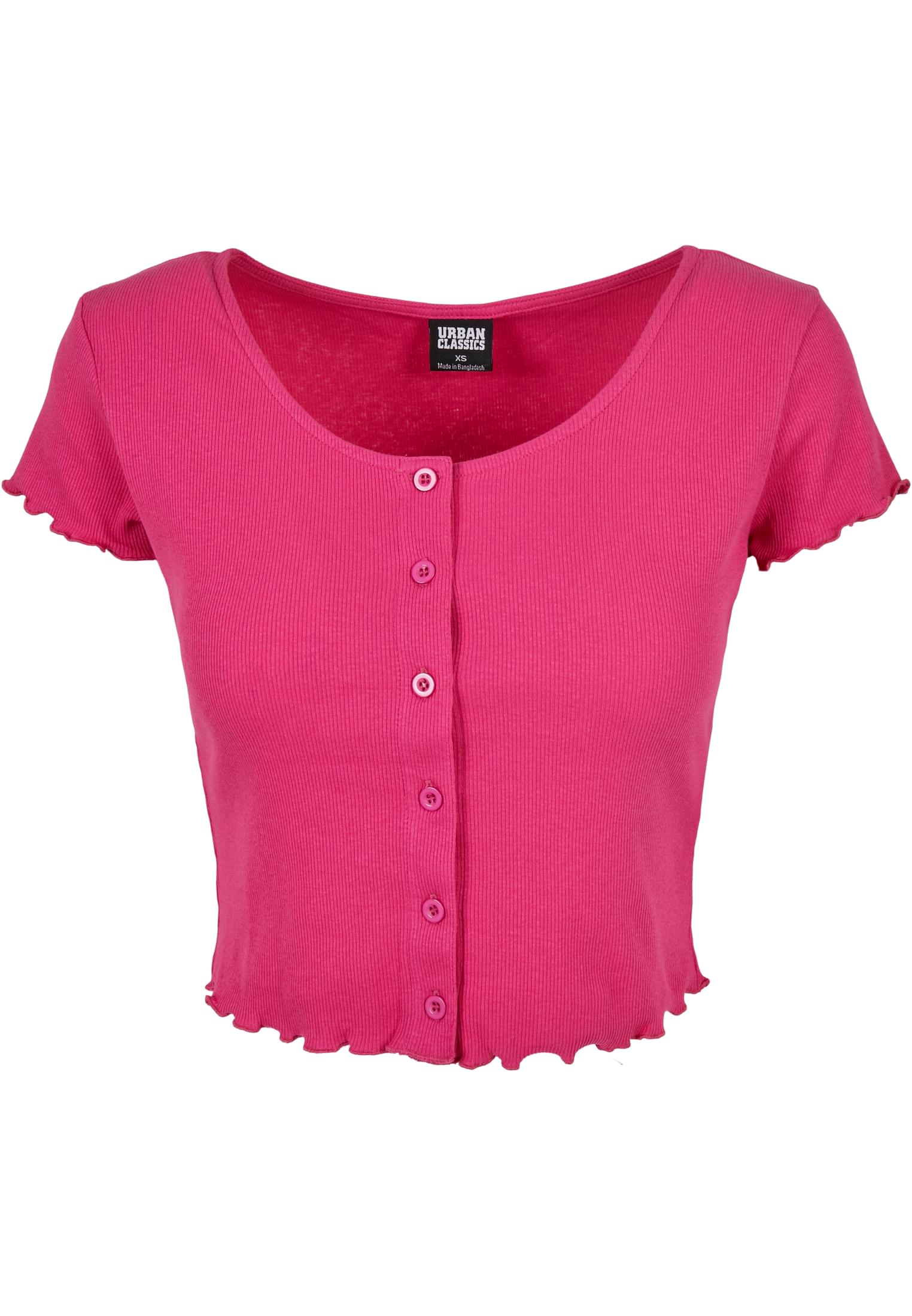 Ladies Cropped Button Up Rib Tee | brightviolet