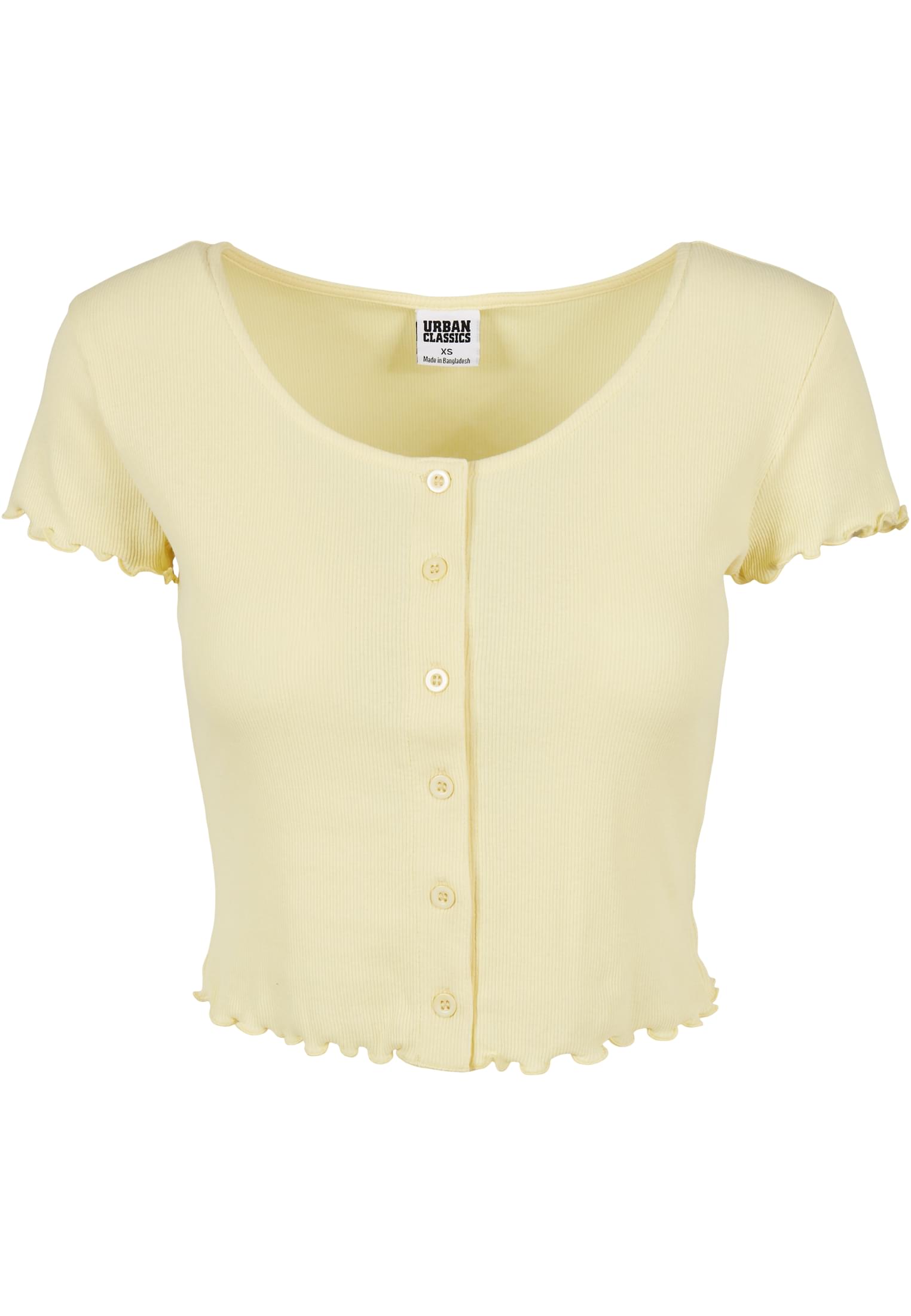 Ladies Cropped Button Up Rib Tee | softyellow