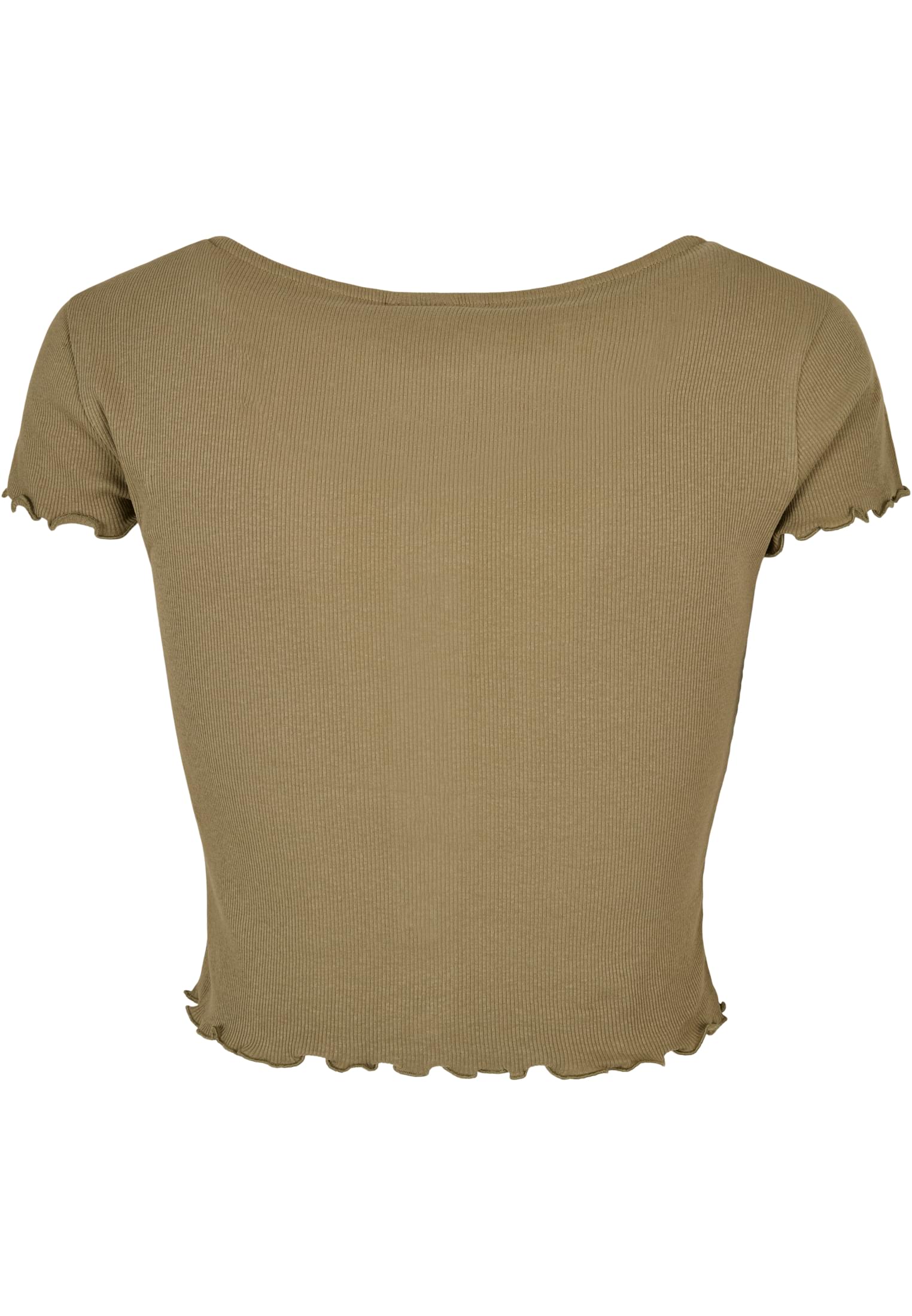 Ladies Cropped Button Up Rib Tee | khaki