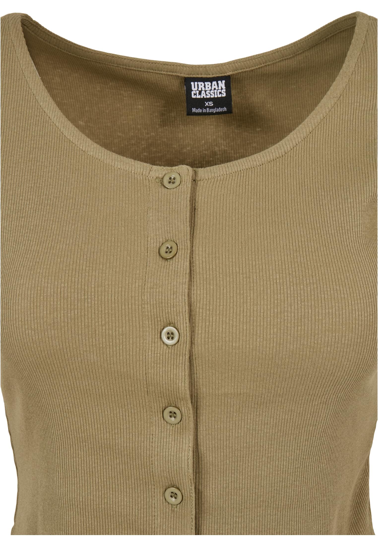 Ladies Cropped Button Up Rib Tee | khaki