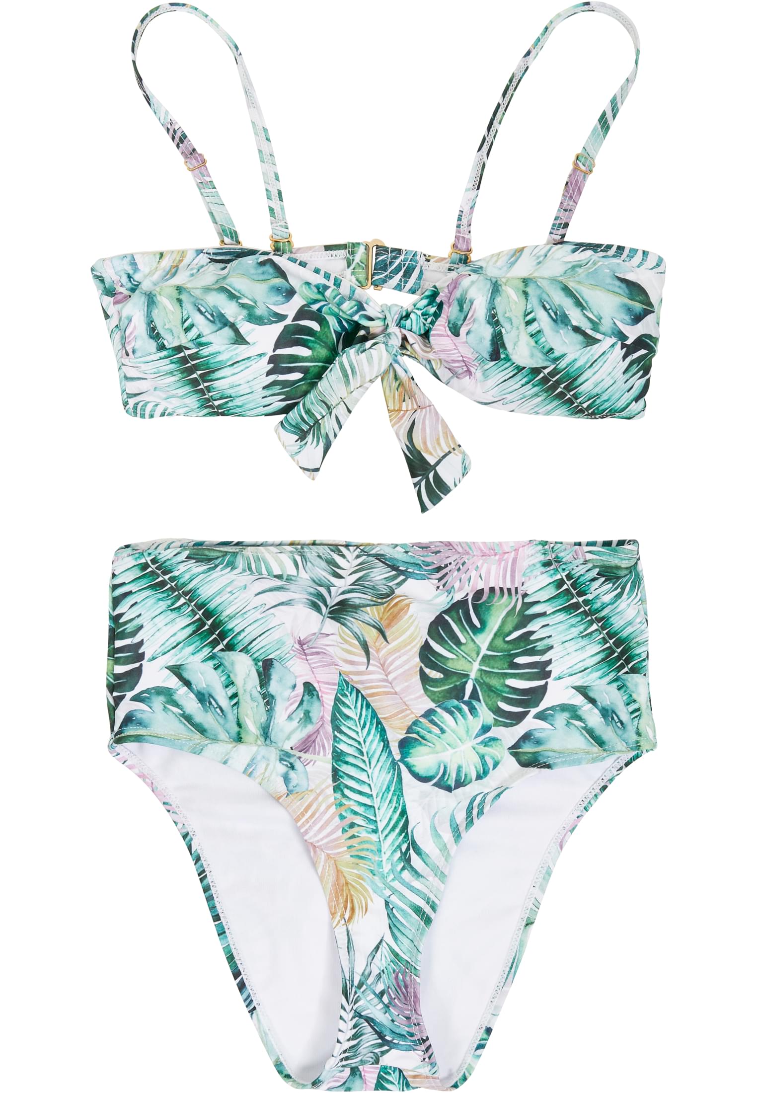 Ladies High Waist Pattern Bikini | leaf white