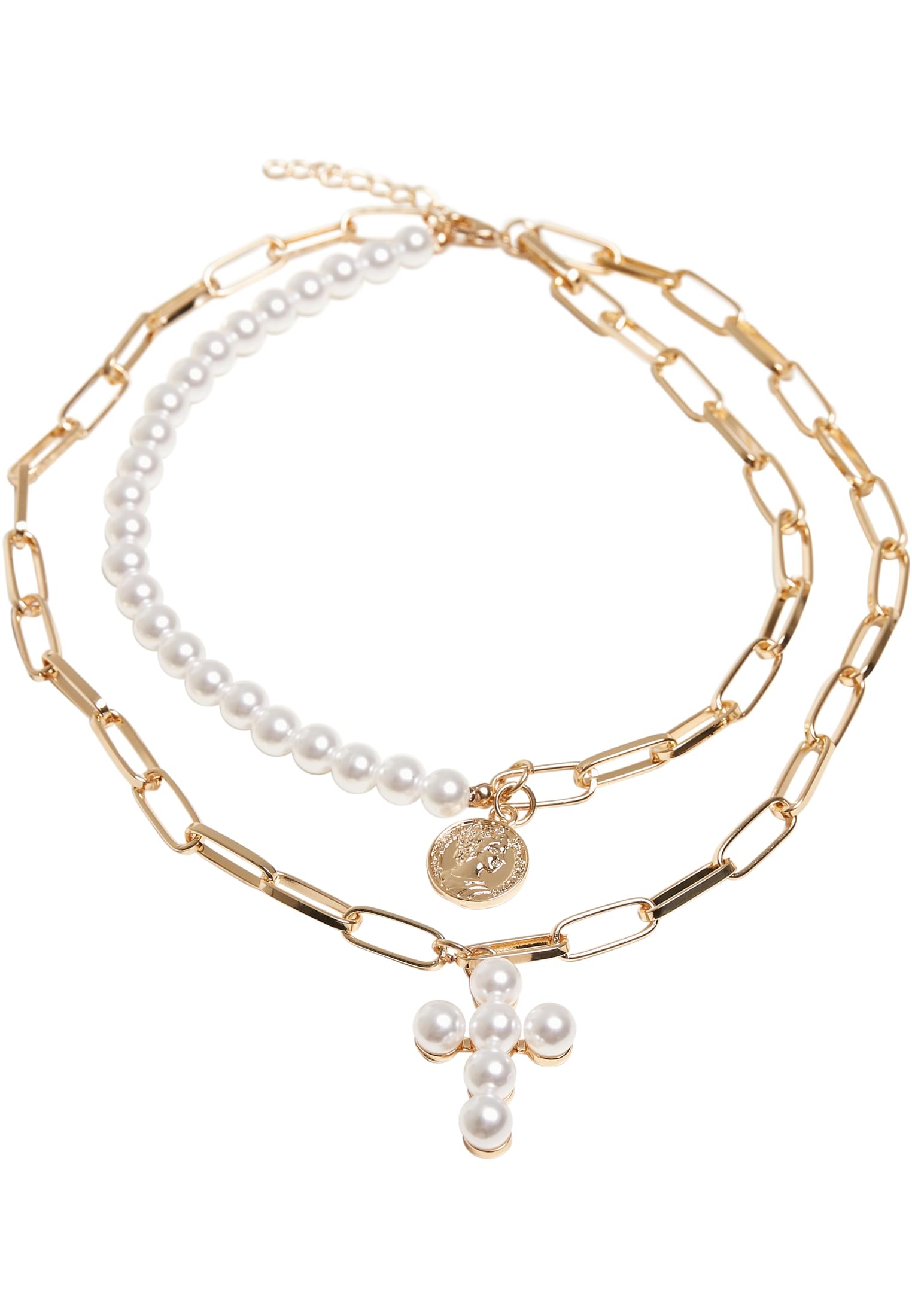 Pearl Cross Layering Necklace | pearlwhite/gold