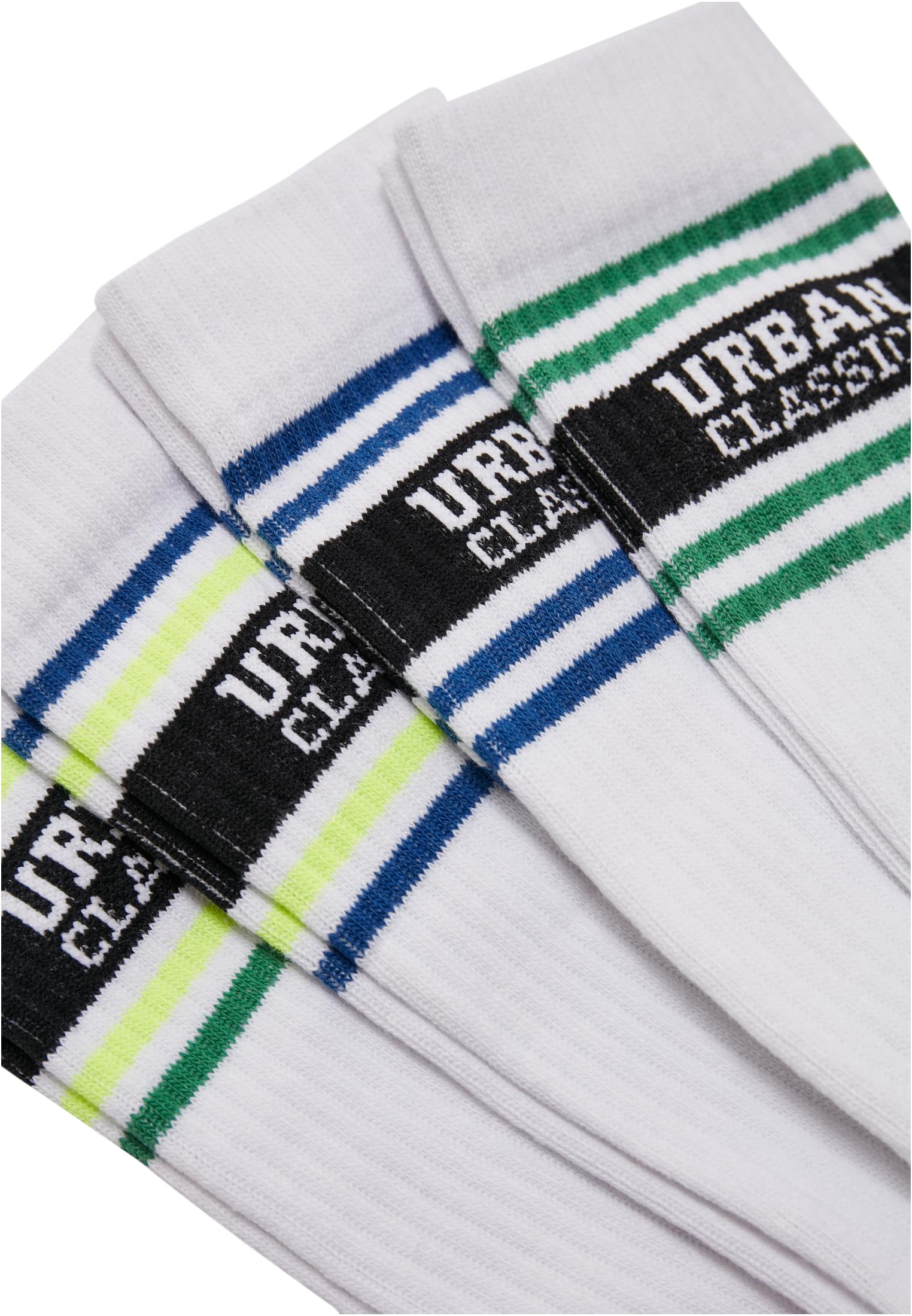 Logo Stripe Socks 4-Pack | white+blue+green+neonyellow