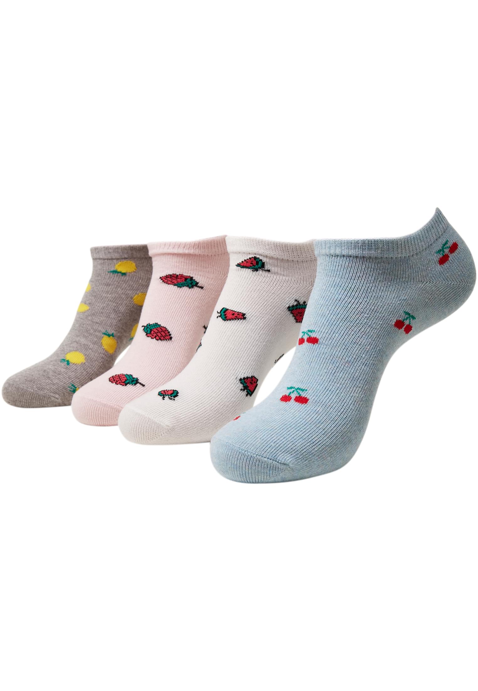 Recycled Yarn Fruit Invisible Socks 4-Pack | grey+cream+lightblue+rose