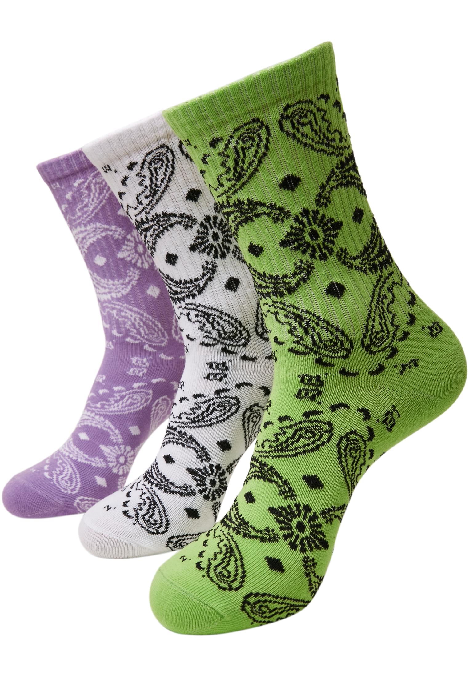 Bandana Pattern Socks 3-Pack | white+lilac+lime