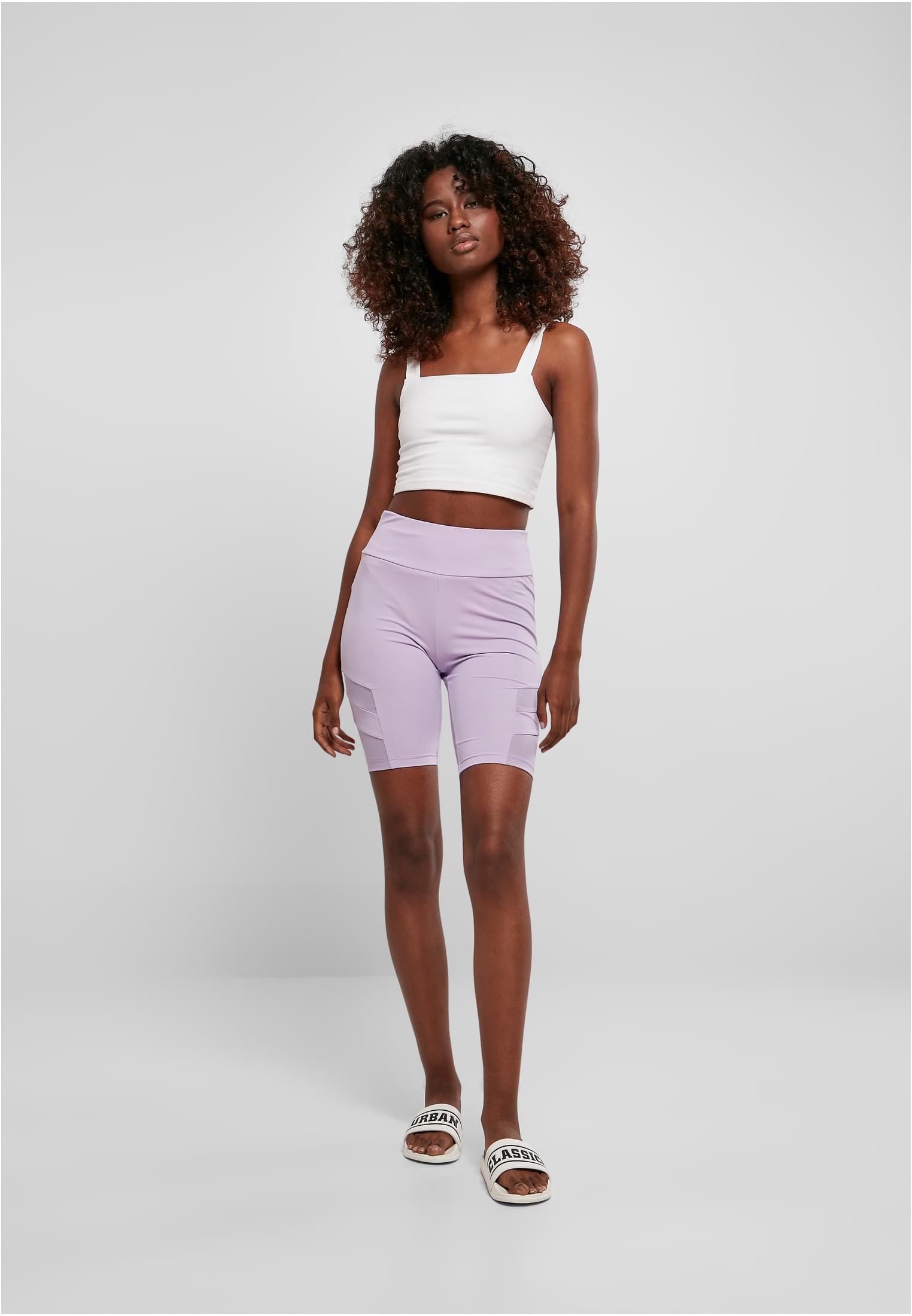 Ladies High Waist Tech Mesh Cycle Shorts | lilac