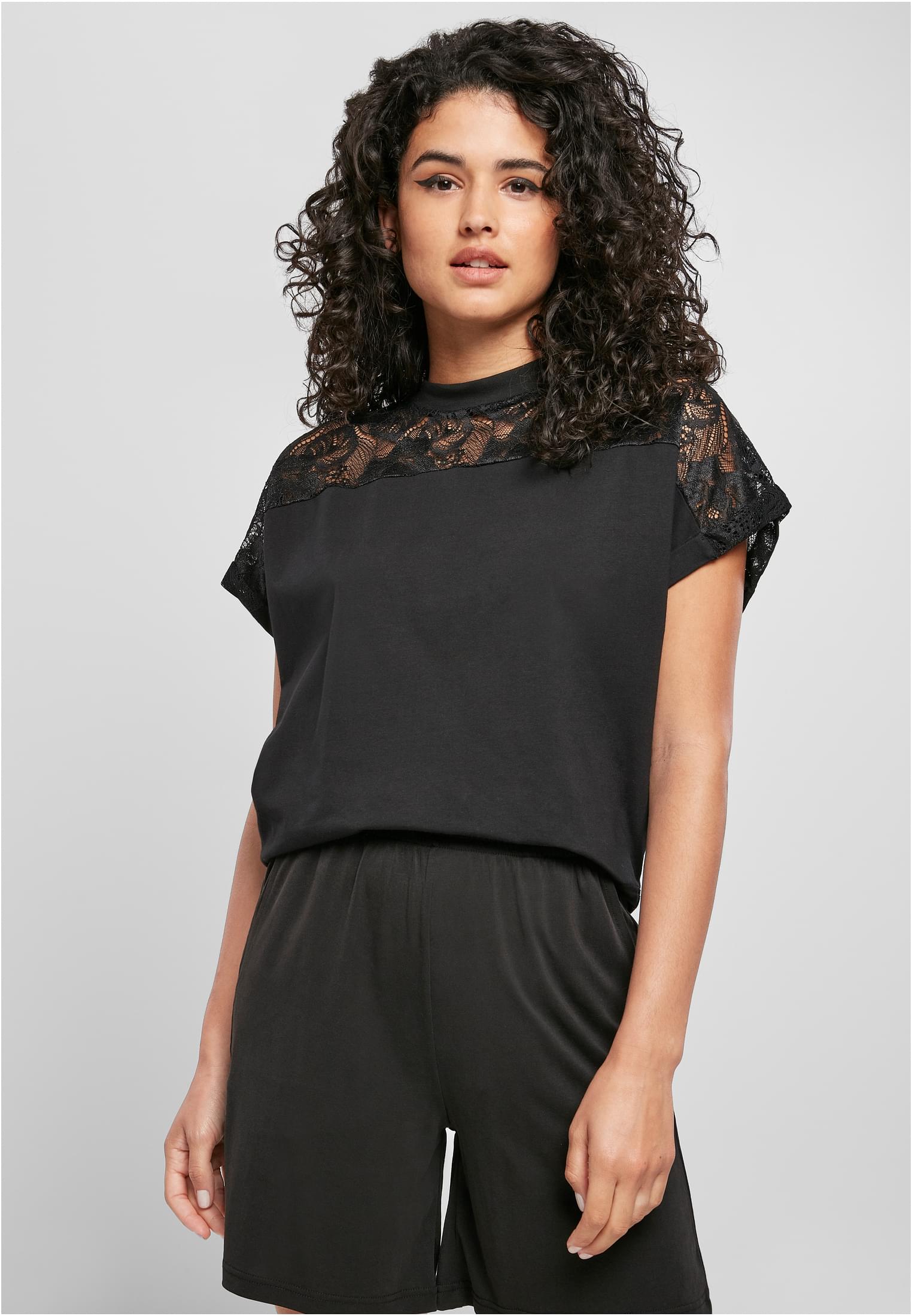 Ladies Short Oversized Lace Tee | black