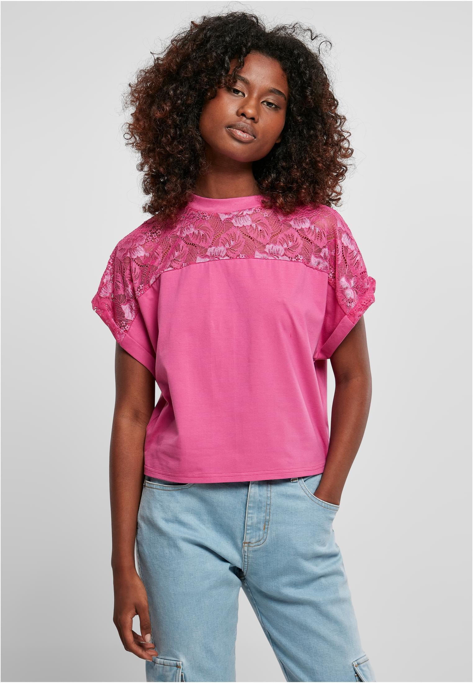 Ladies Short Oversized Lace Tee | brightviolet