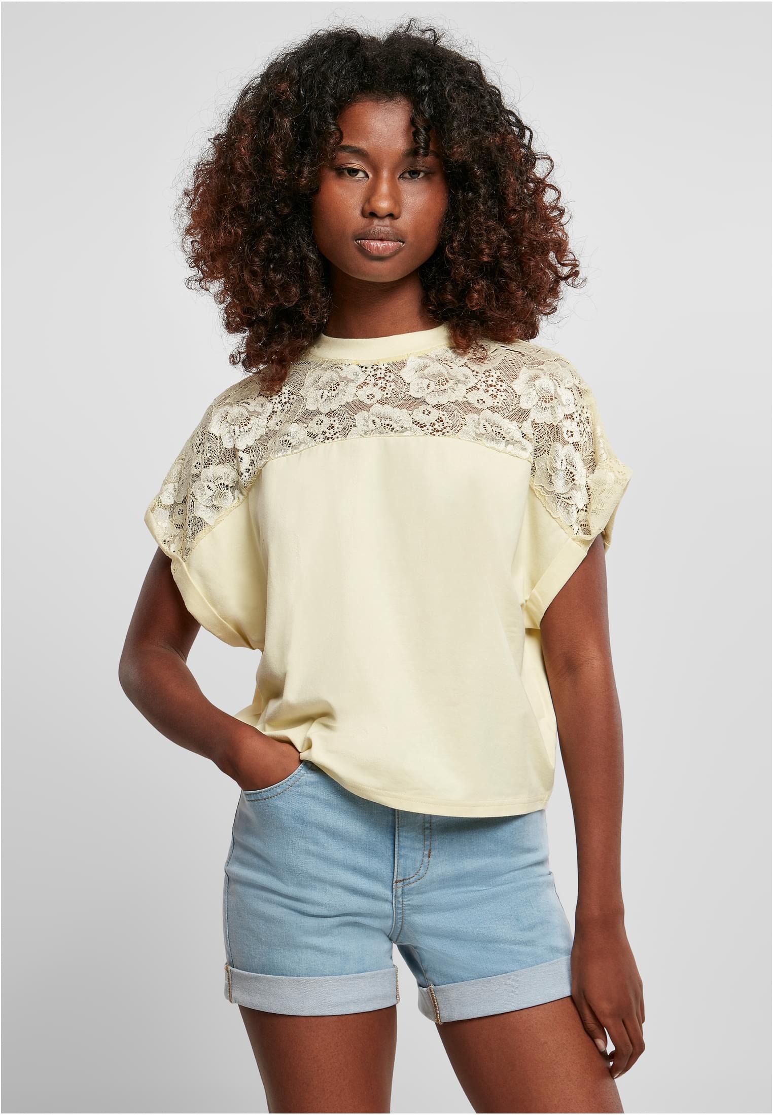 Ladies Short Oversized Lace Tee | softyellow