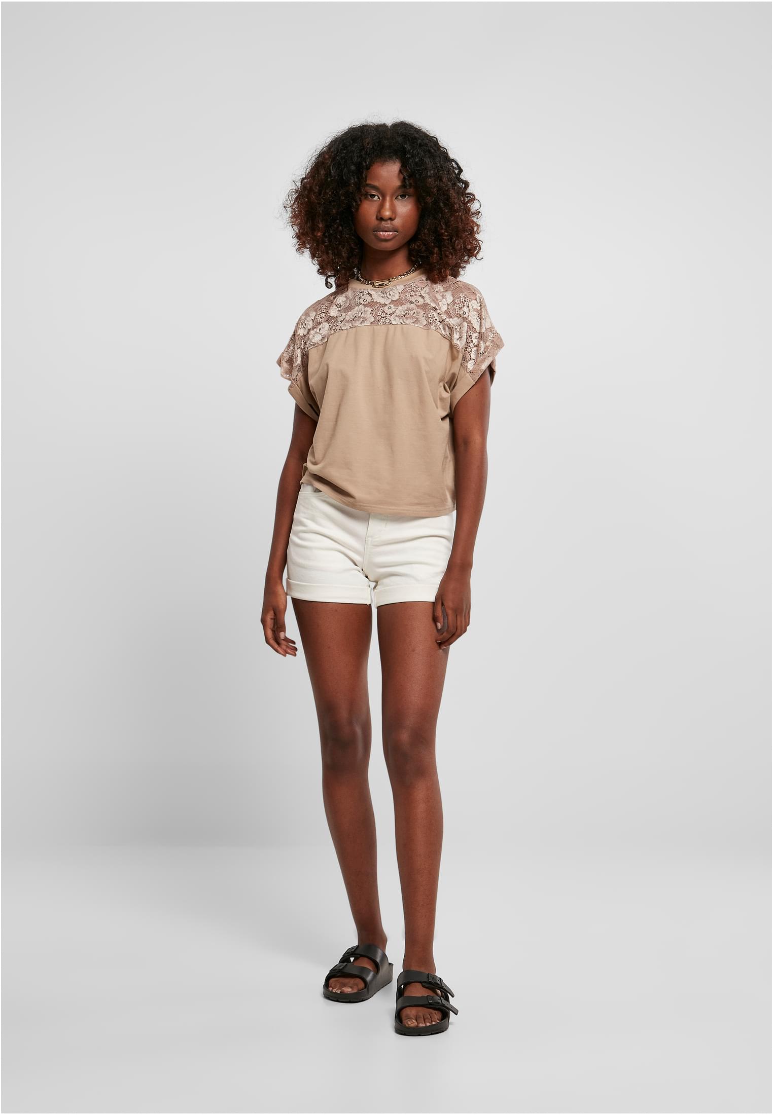 Ladies Short Oversized Lace Tee | softtaupe