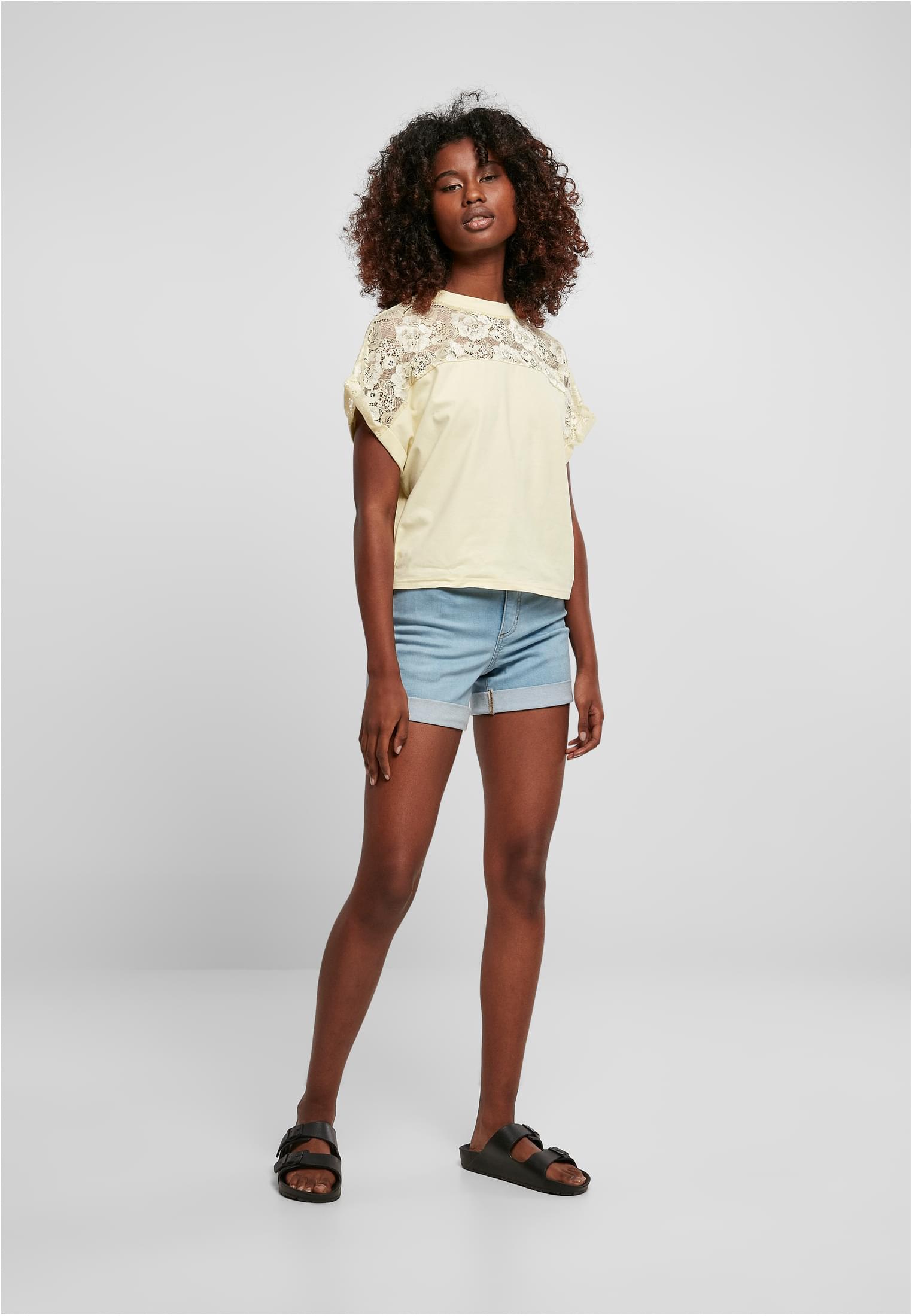 Ladies Short Oversized Lace Tee | softyellow