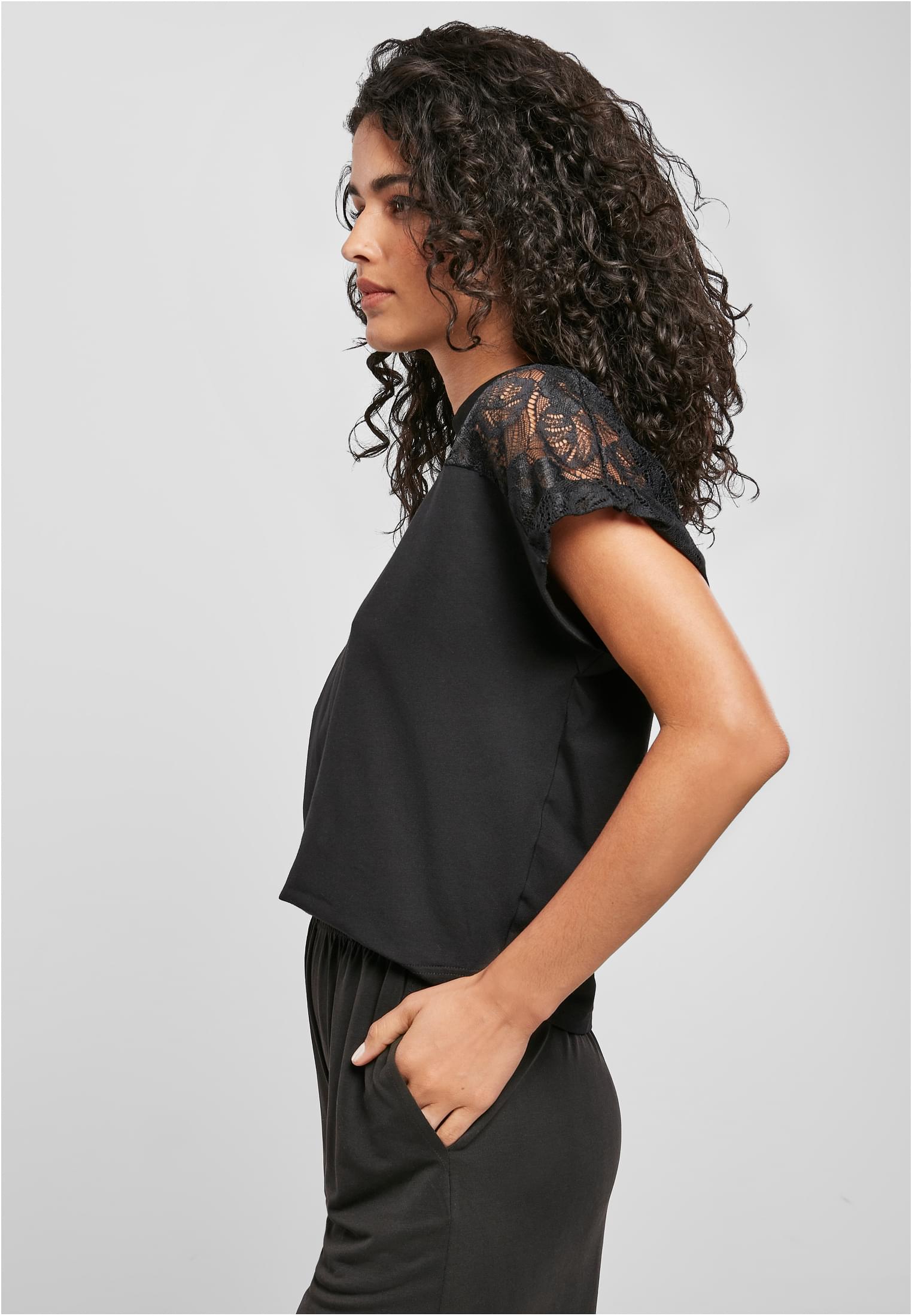 Ladies Short Oversized Lace Tee | black