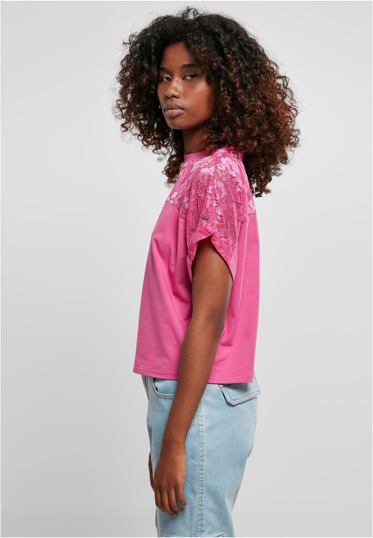 Ladies Short Oversized Lace Tee | brightviolet