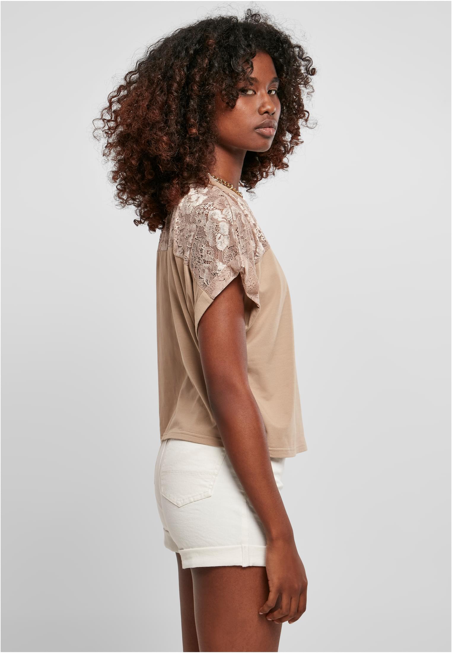 Ladies Short Oversized Lace Tee | softtaupe