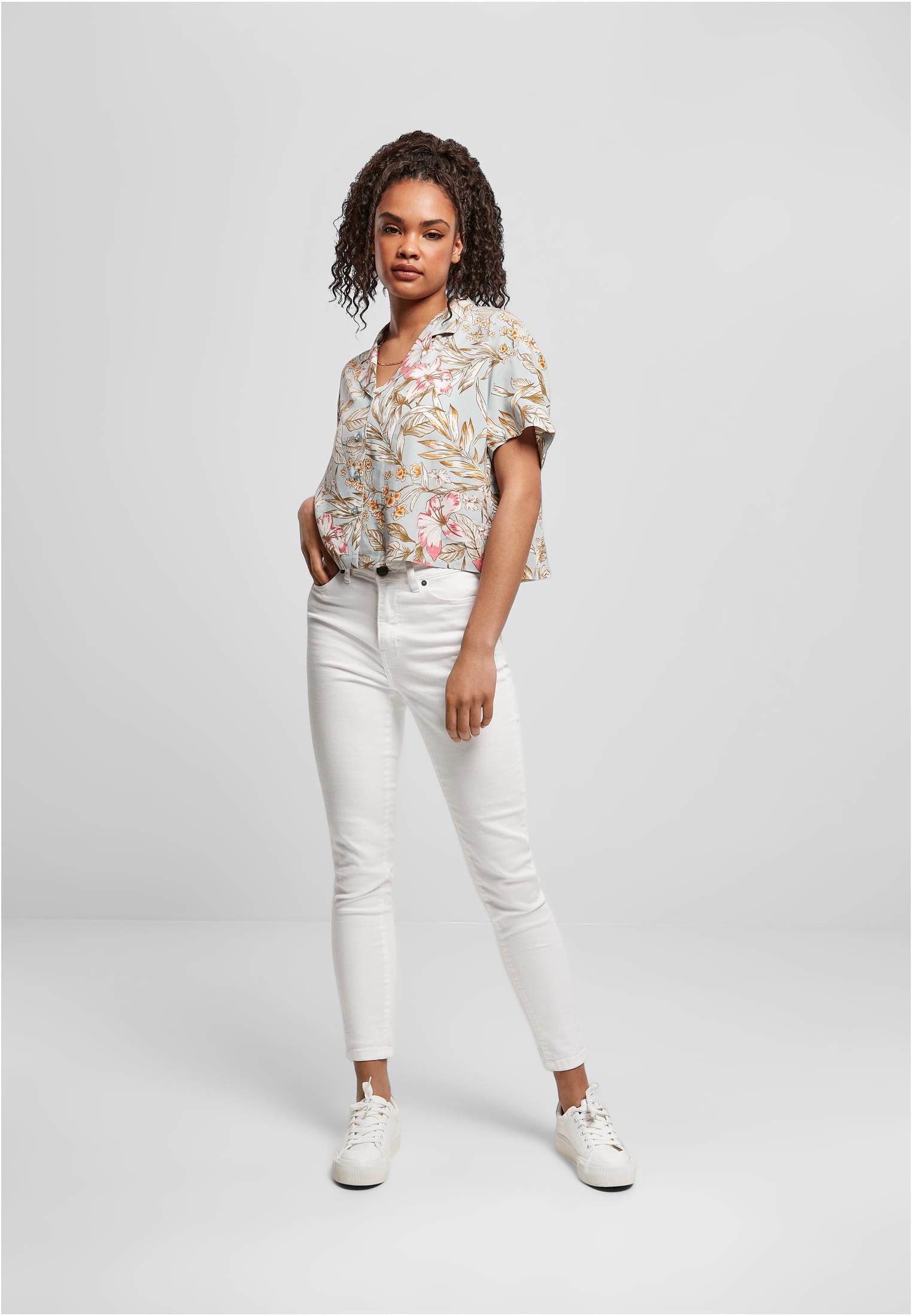 Ladies Viscose Resort Shirt | lightblue hibiscus