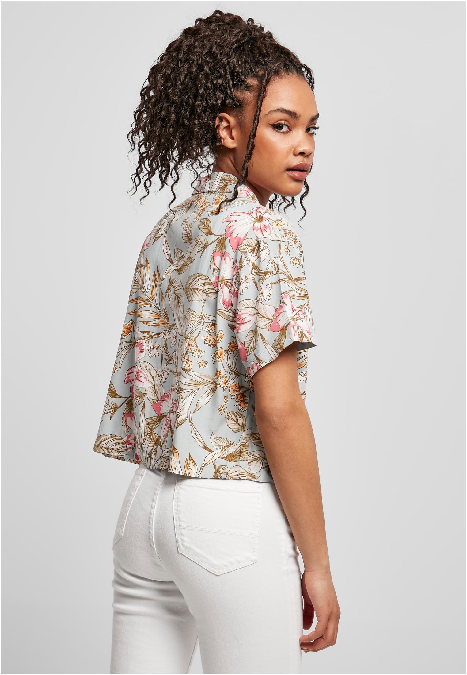 Ladies Viscose Resort Shirt | lightblue hibiscus