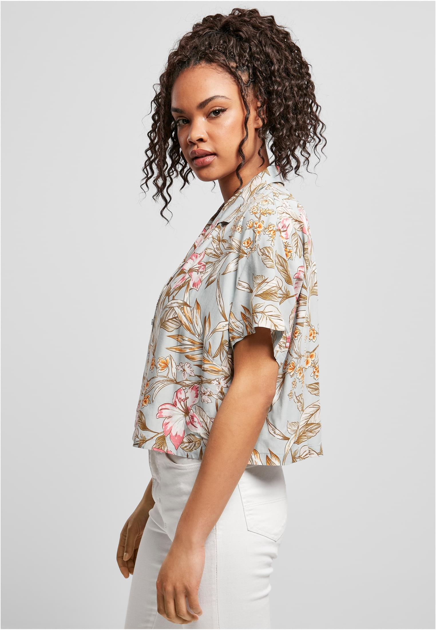 Ladies Viscose Resort Shirt | lightblue hibiscus