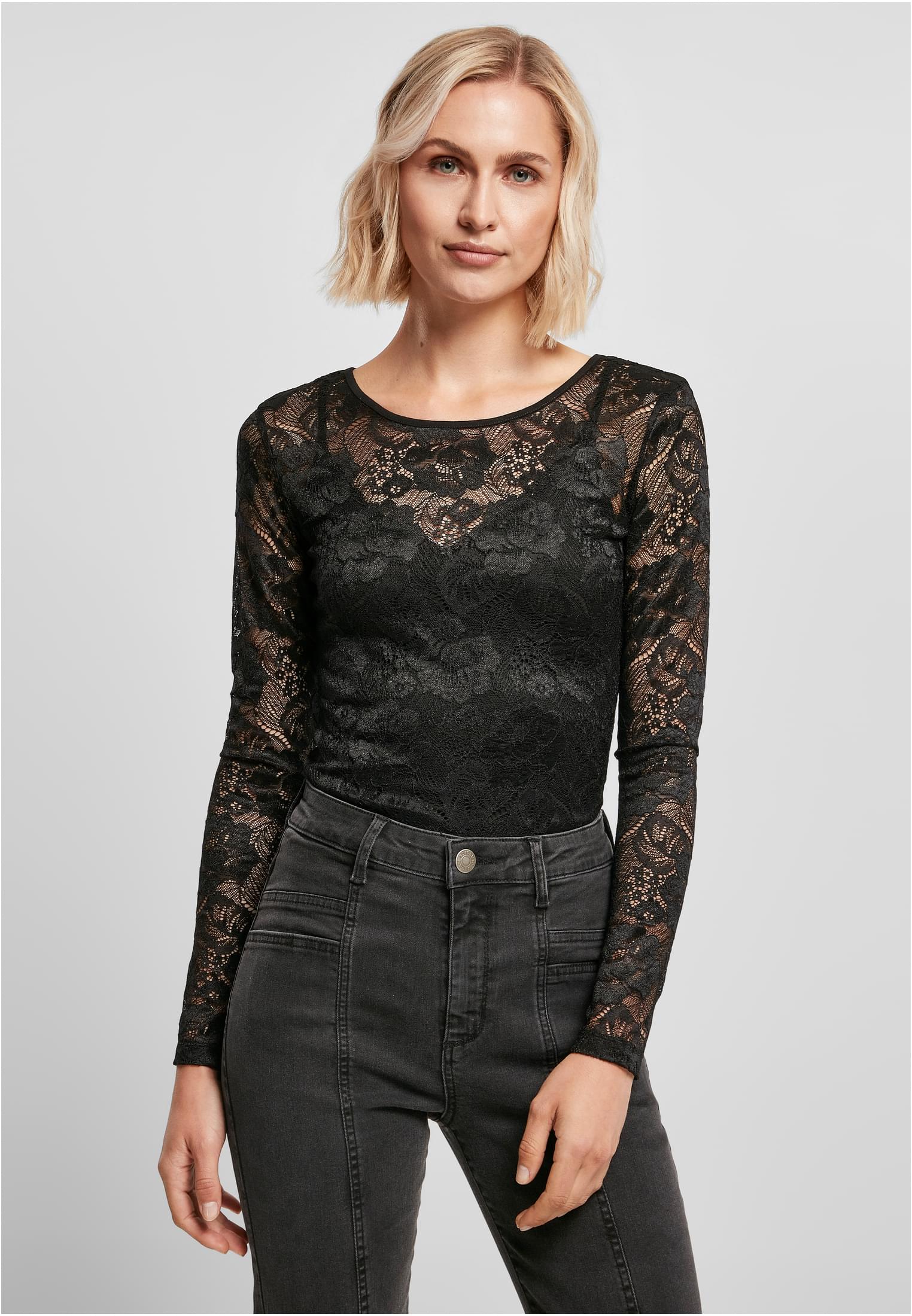 Ladies Lace Longsleeve Body | black