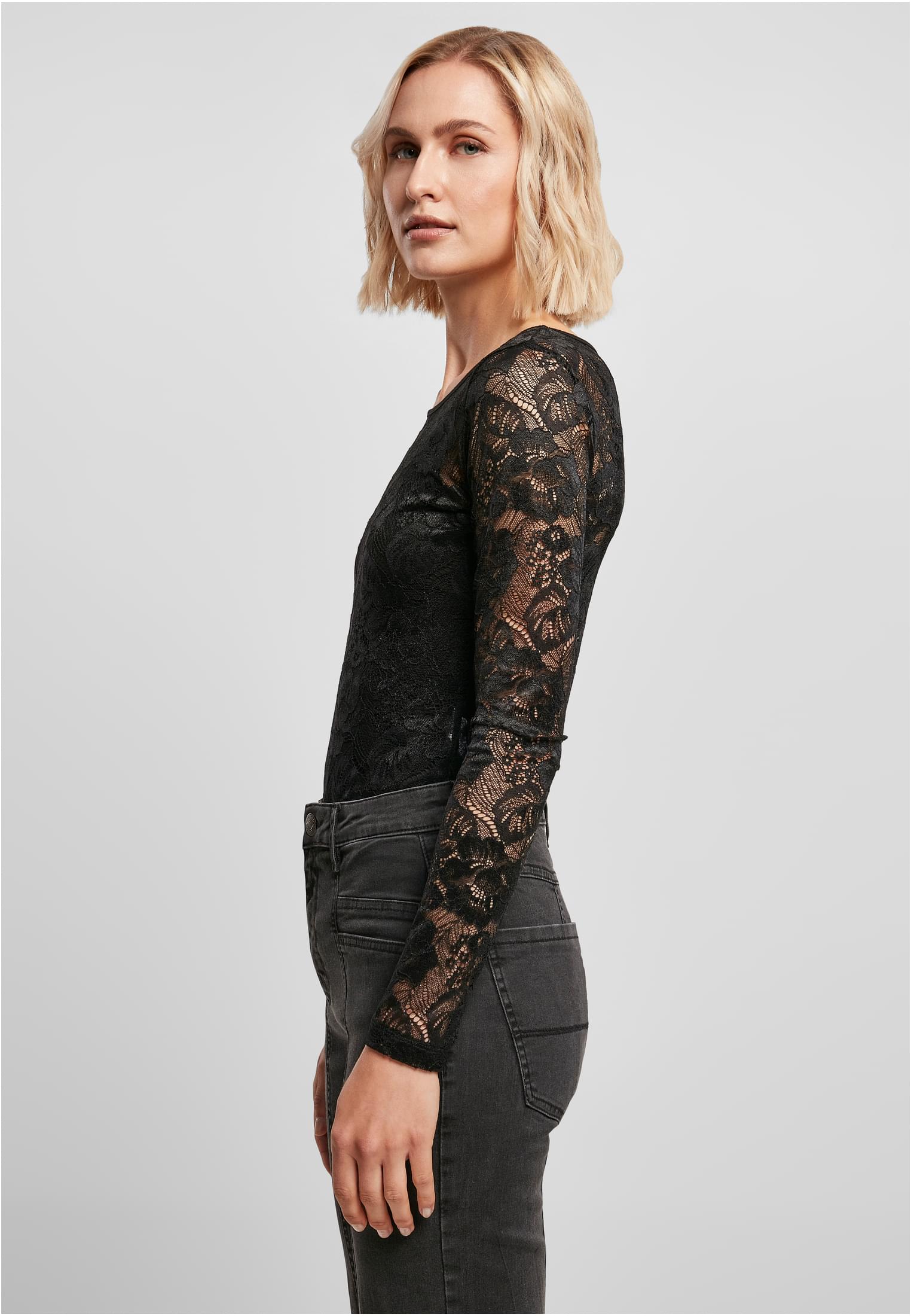 Ladies Lace Longsleeve Body | black