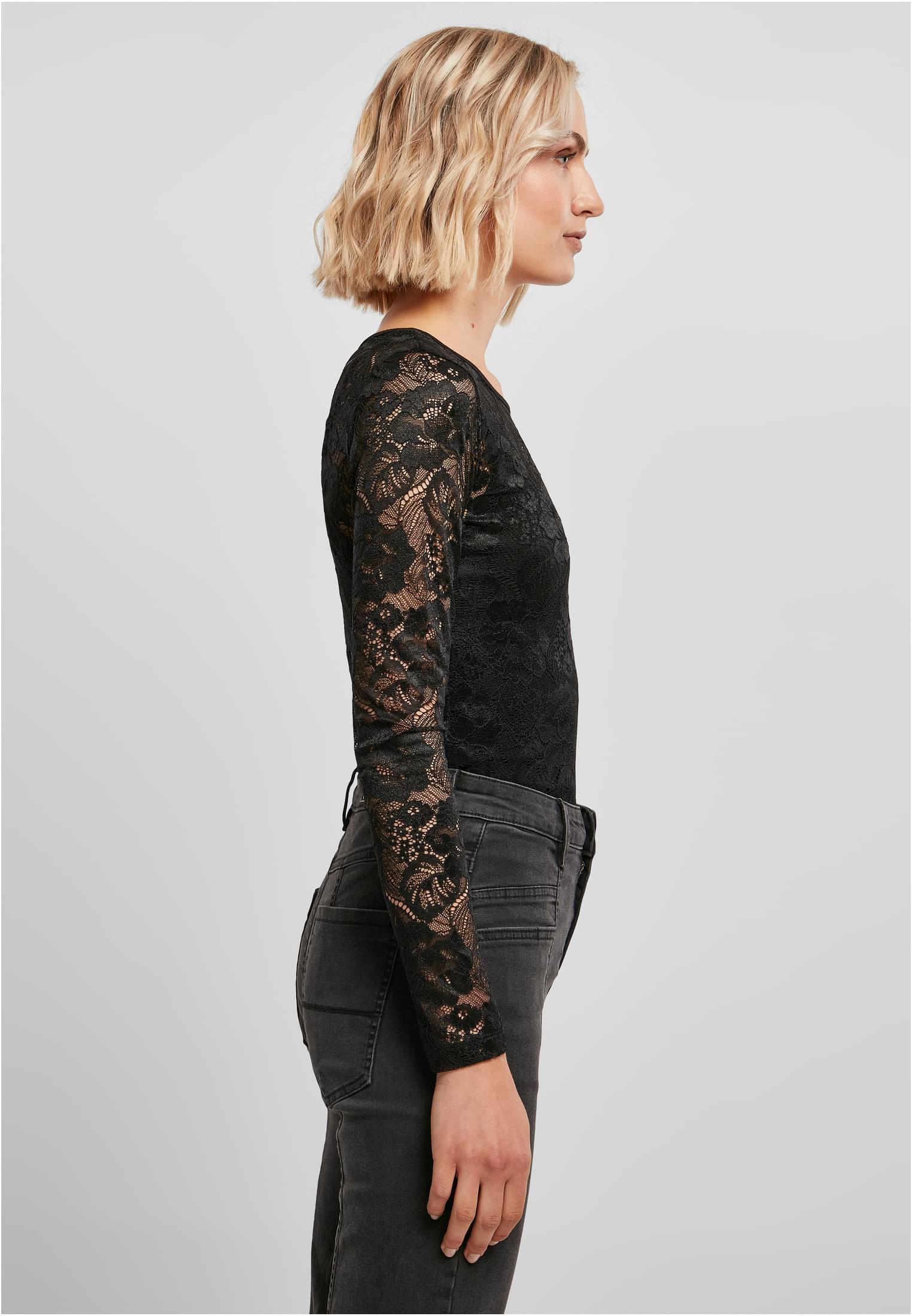 Ladies Lace Longsleeve Body | black