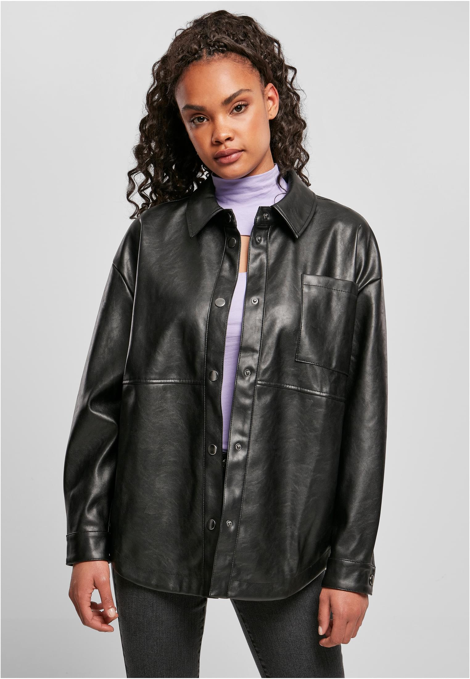 Ladies Faux Leather Overshirt | black