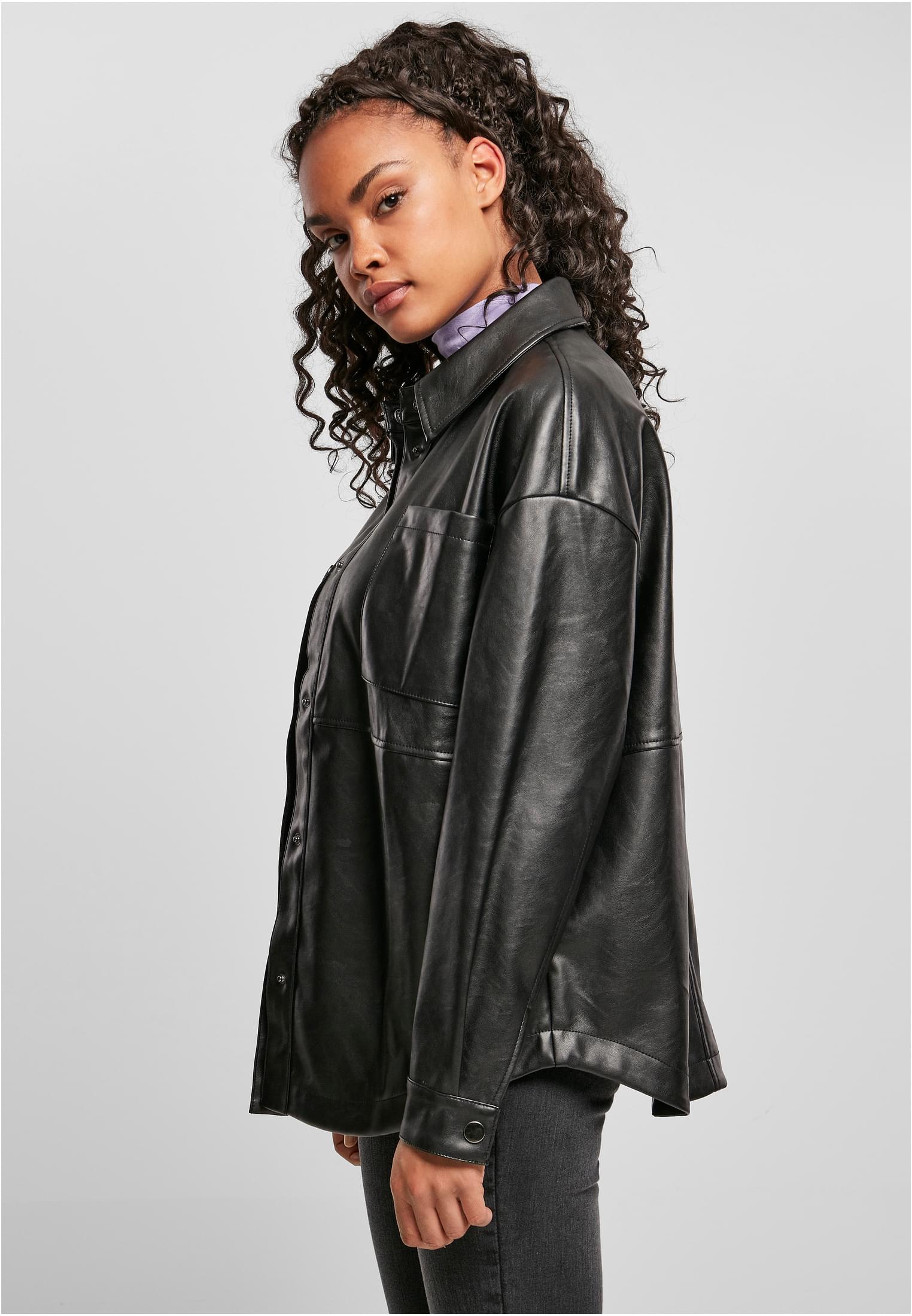 Ladies Faux Leather Overshirt | black