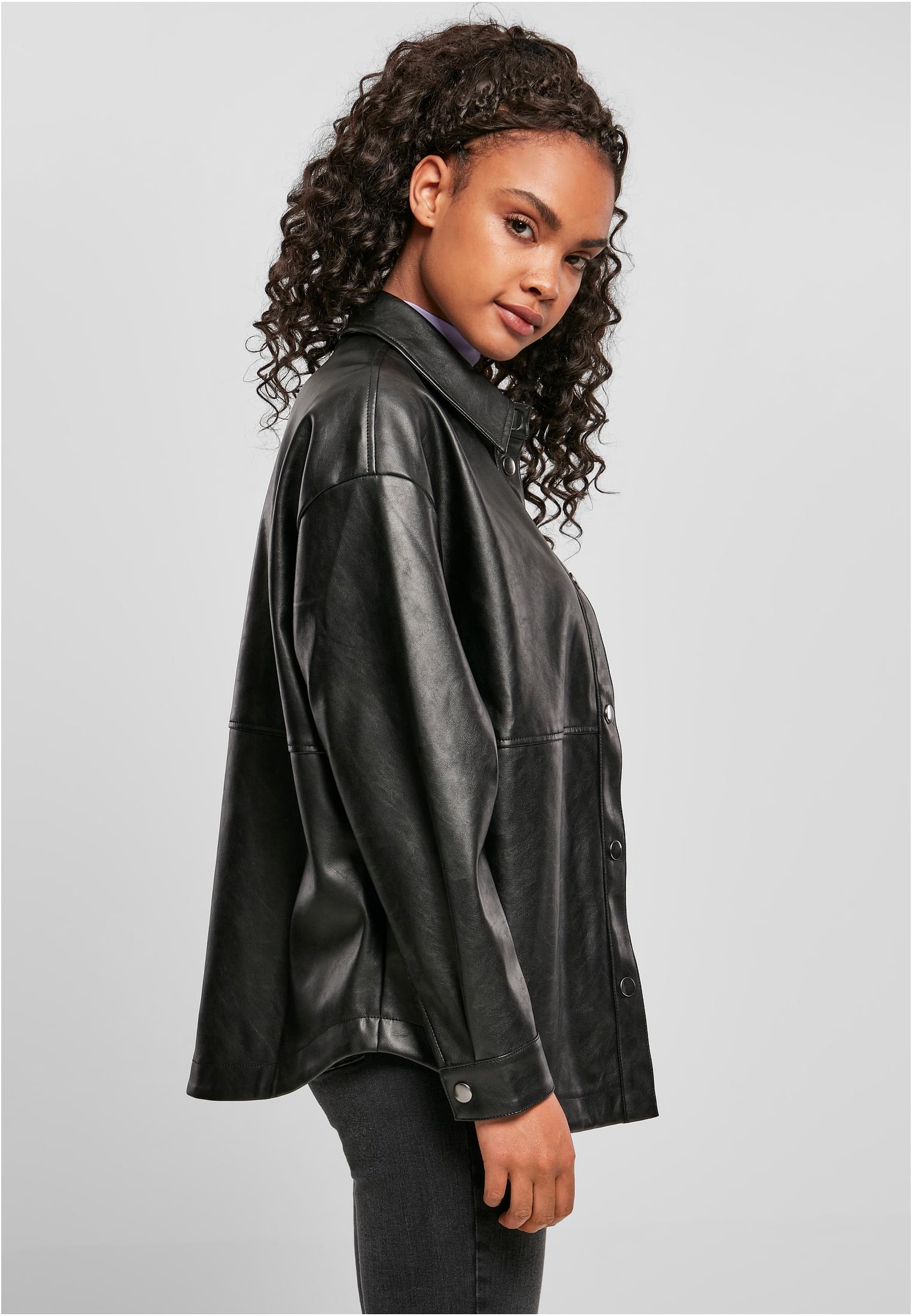 Ladies Faux Leather Overshirt | black