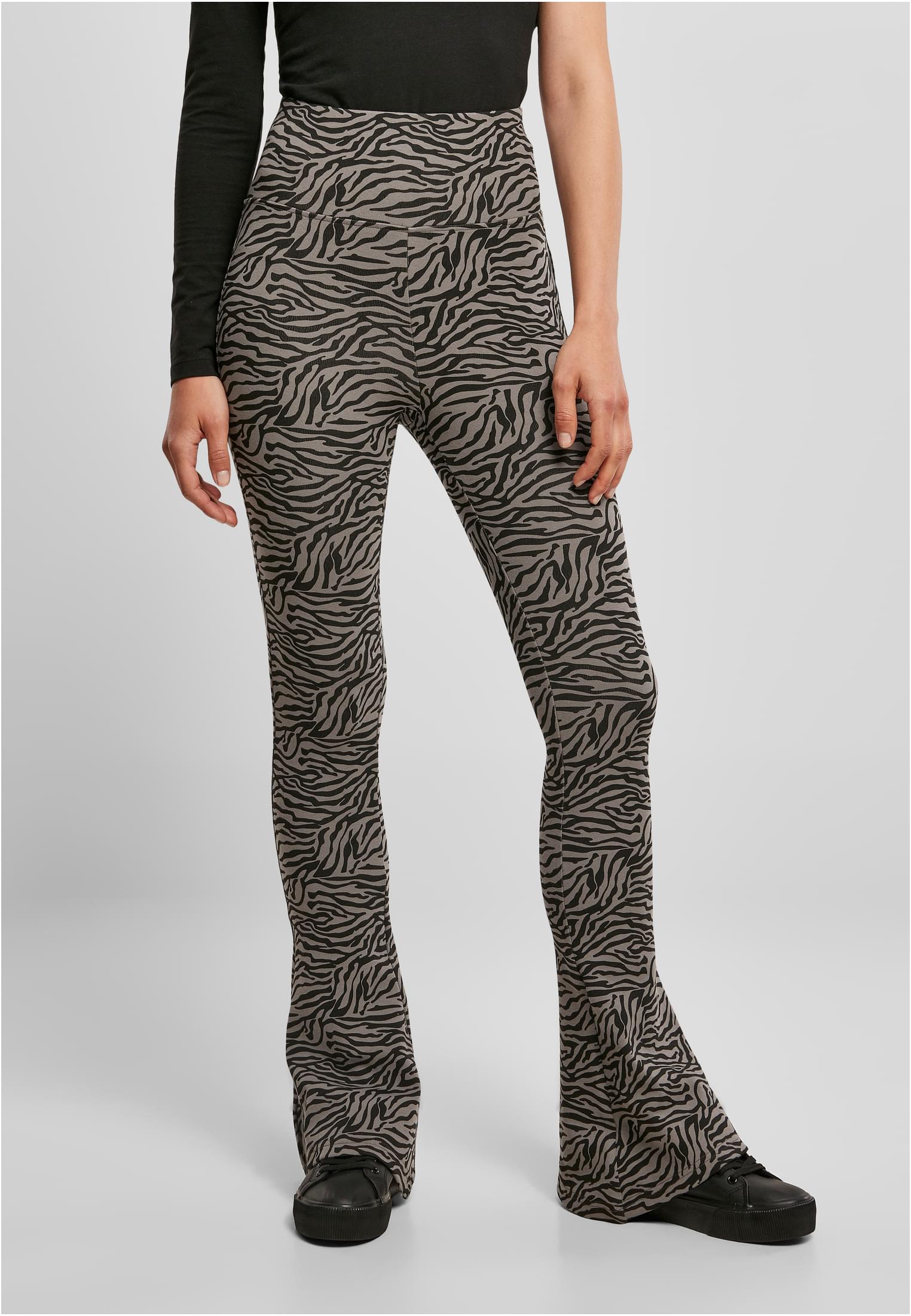 Ladies High Waist Zebra Boot Cut Leggings | asphalt/black