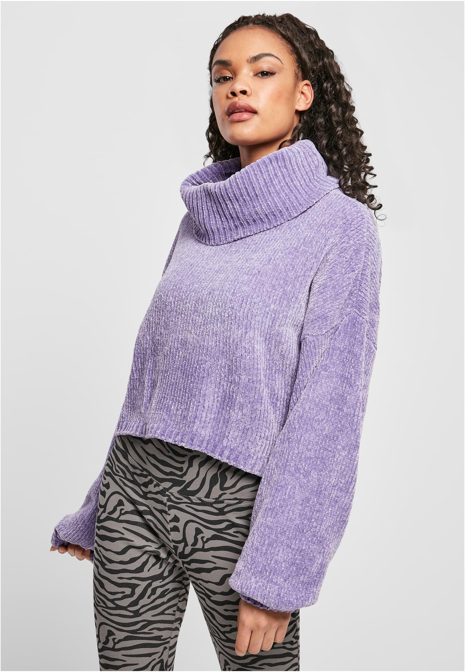 Ladies Short Chenille Turtleneck Sweater | lavender