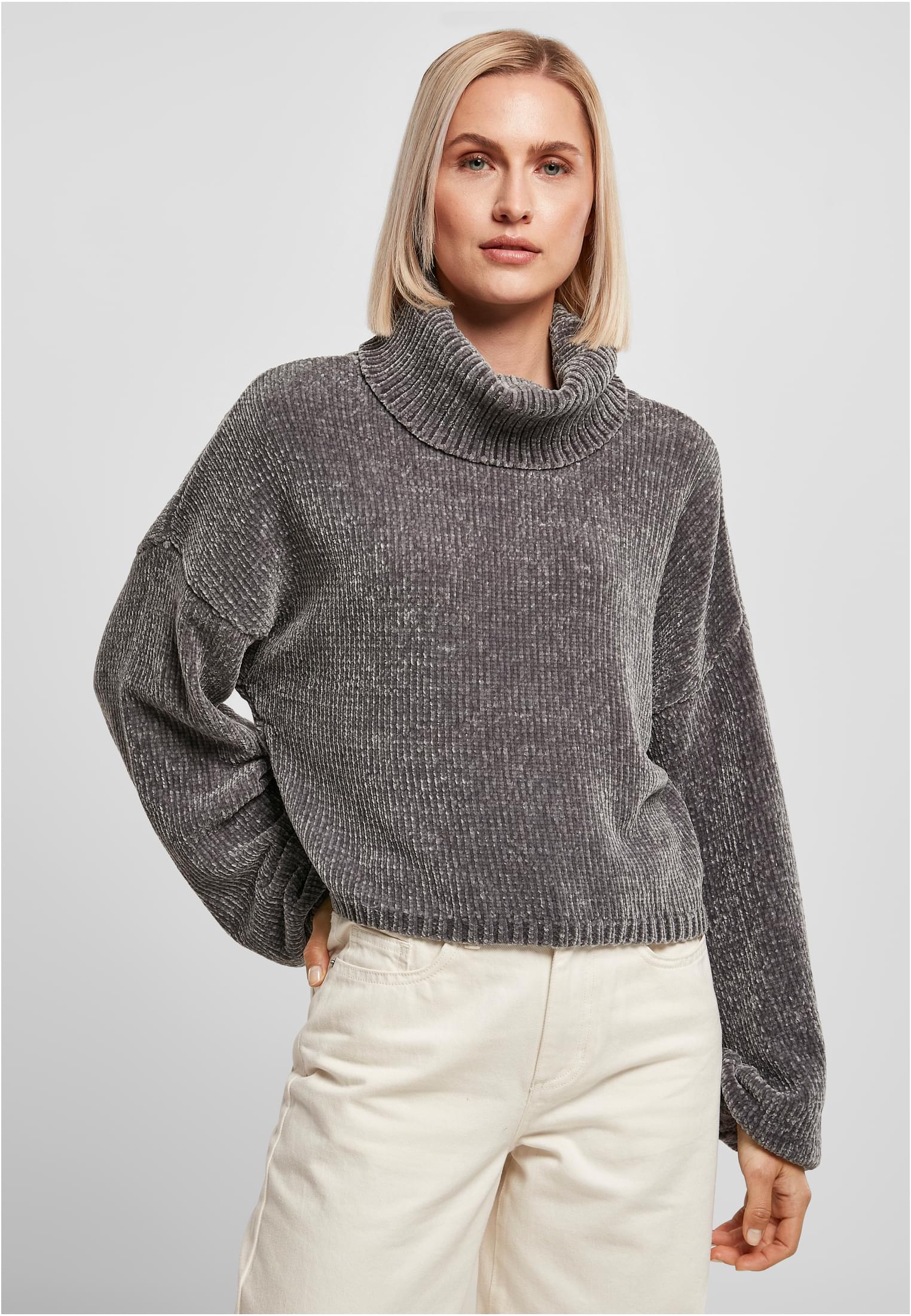 Ladies Short Chenille Turtleneck Sweater | asphalt