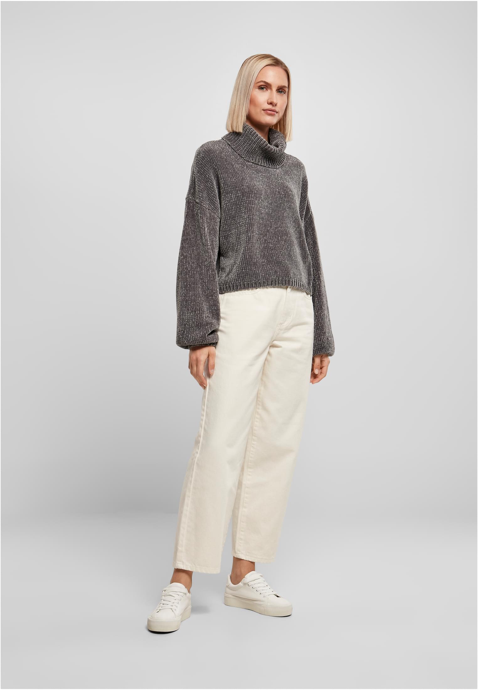 Ladies Short Chenille Turtleneck Sweater | asphalt