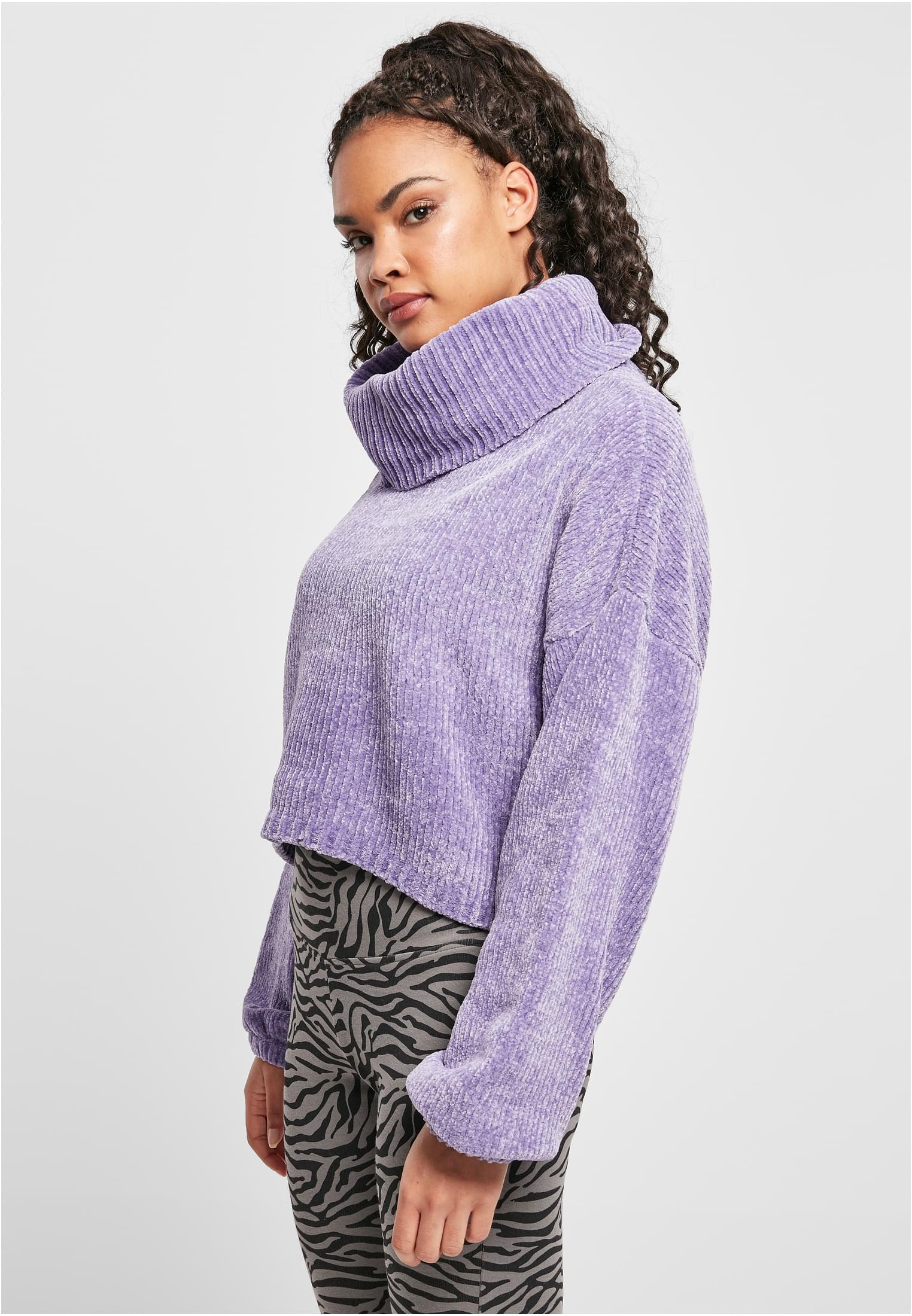 Ladies Short Chenille Turtleneck Sweater | lavender