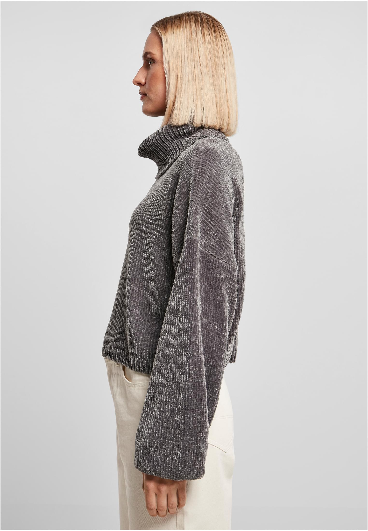 Ladies Short Chenille Turtleneck Sweater | asphalt