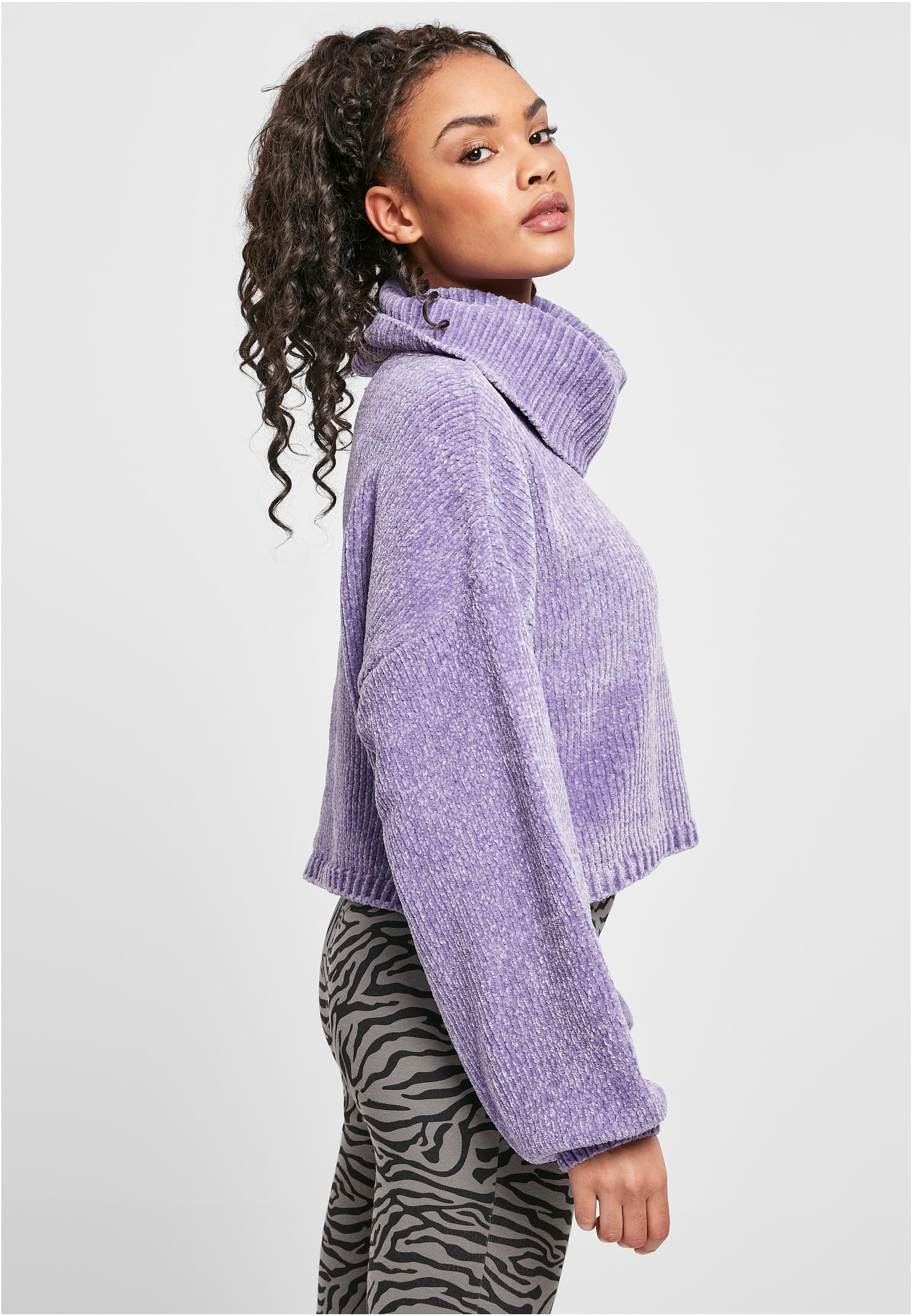 Ladies Short Chenille Turtleneck Sweater | lavender