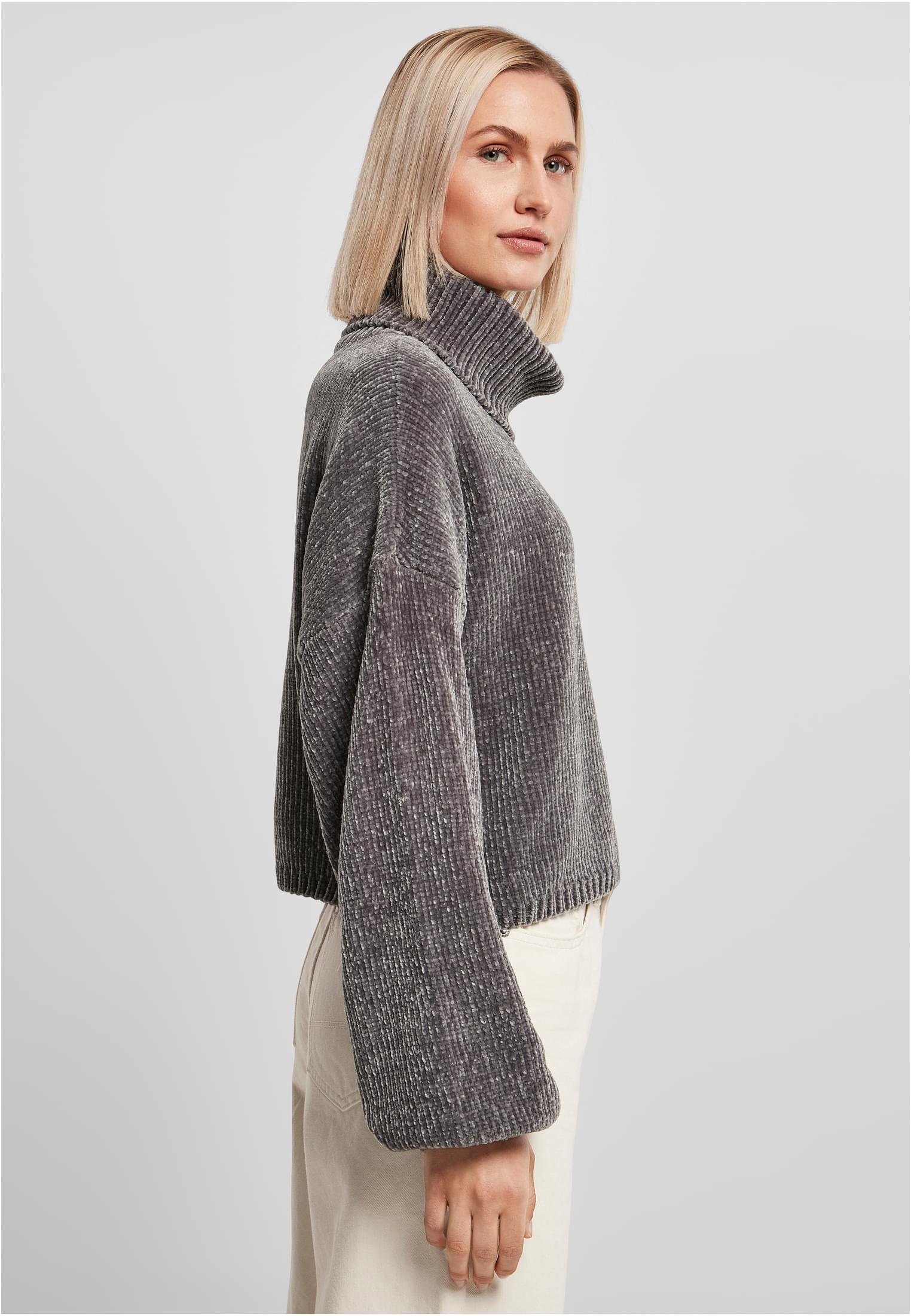 Ladies Short Chenille Turtleneck Sweater | asphalt