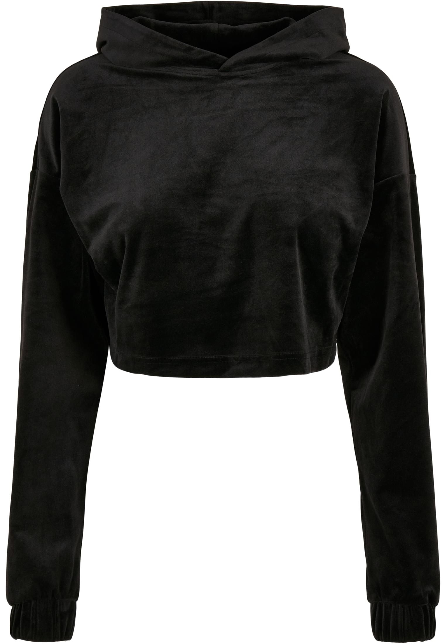 Ladies Cropped Velvet Oversized Hoody | black