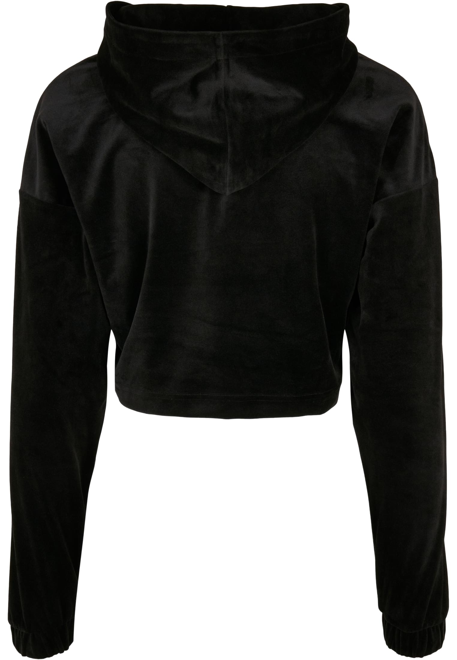 Ladies Cropped Velvet Oversized Hoody | black