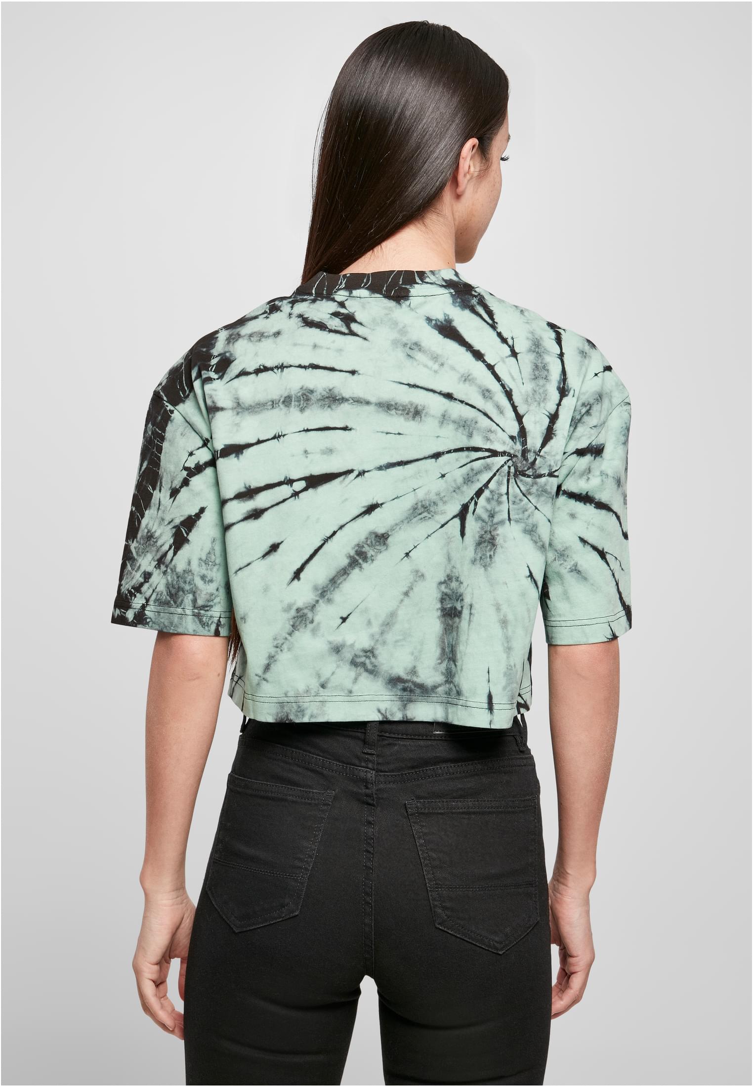 Ladies Oversized Cropped Tie Dye Tee | black/ghostgreen