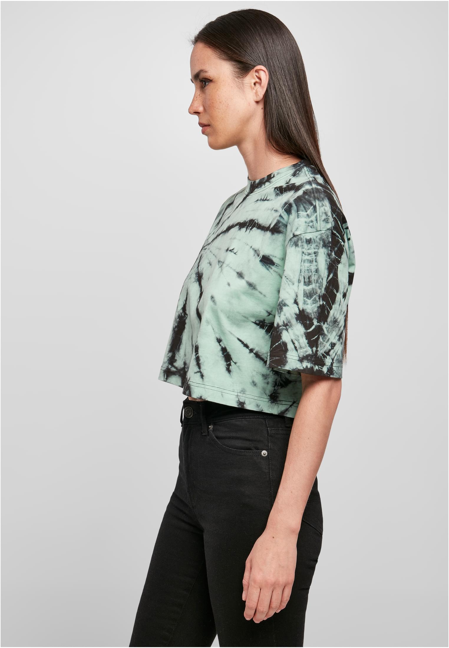 Ladies Oversized Cropped Tie Dye Tee | black/ghostgreen