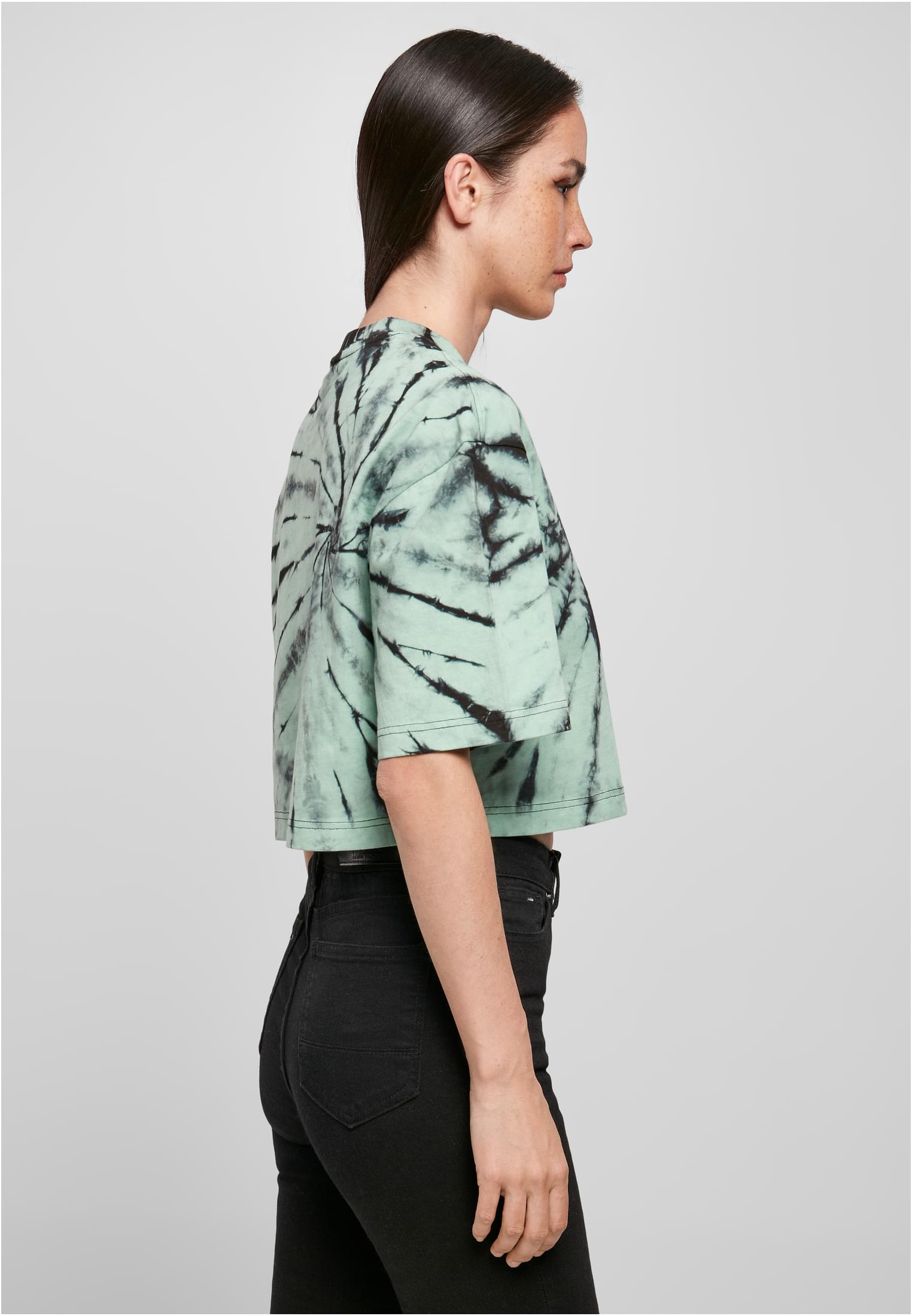 Ladies Oversized Cropped Tie Dye Tee | black/ghostgreen