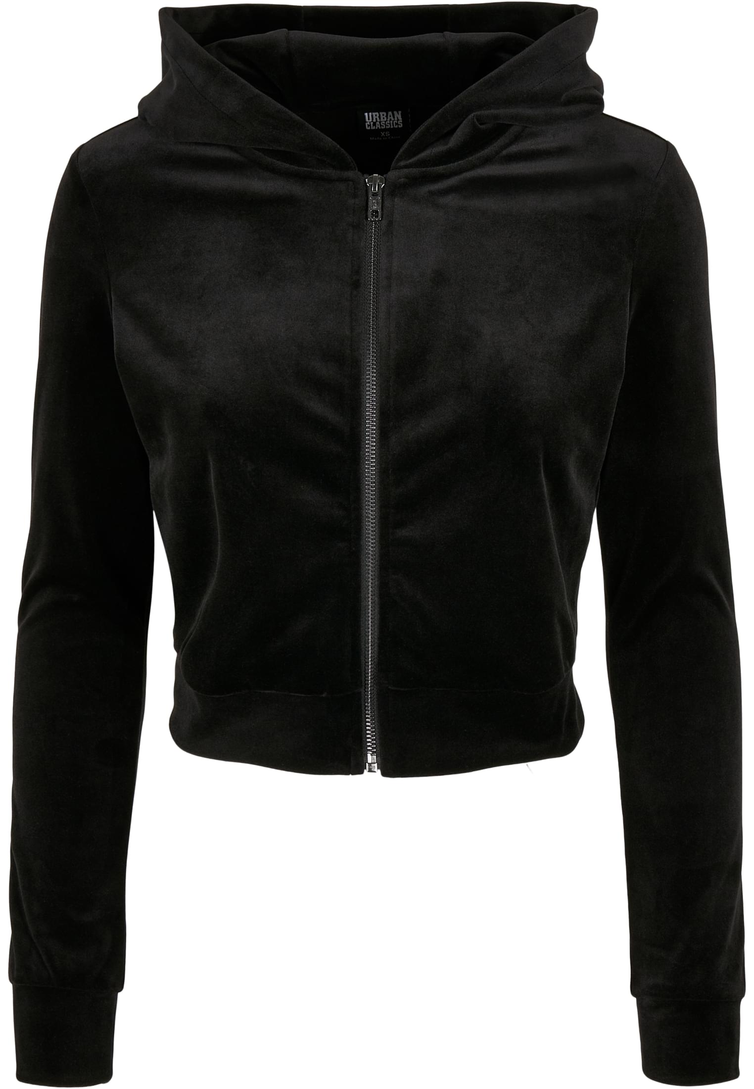 Ladies Short Velvet Zip Hoody | black