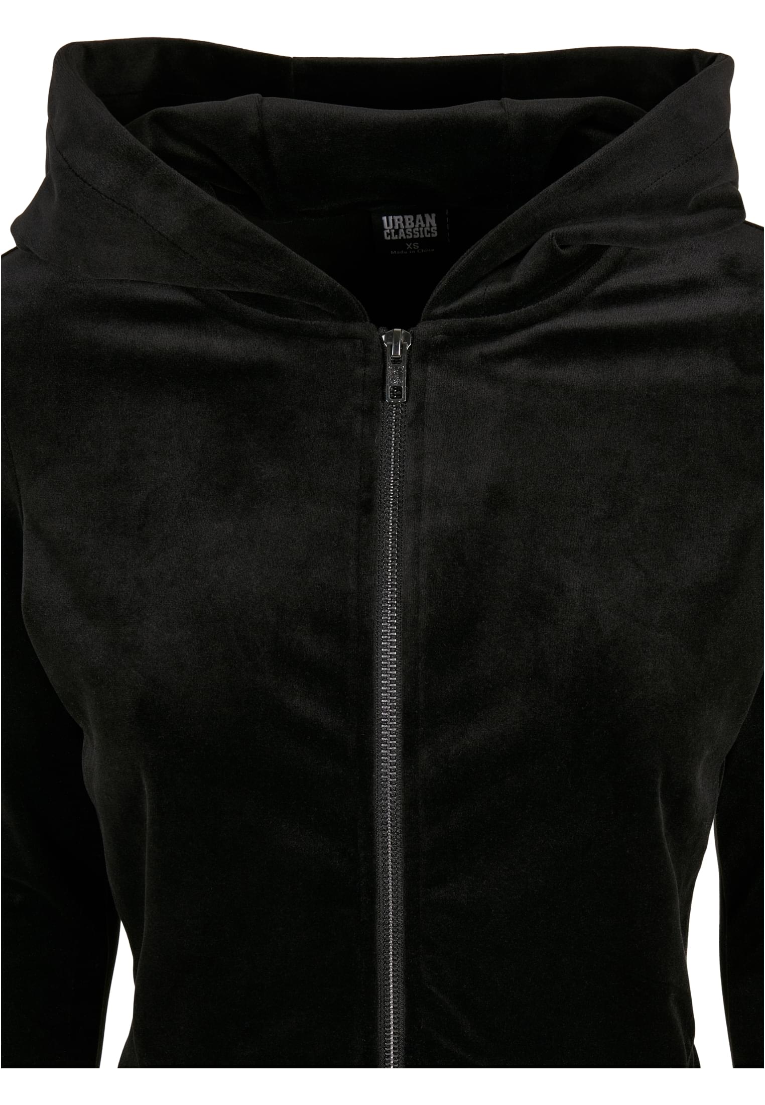 Ladies Short Velvet Zip Hoody | black