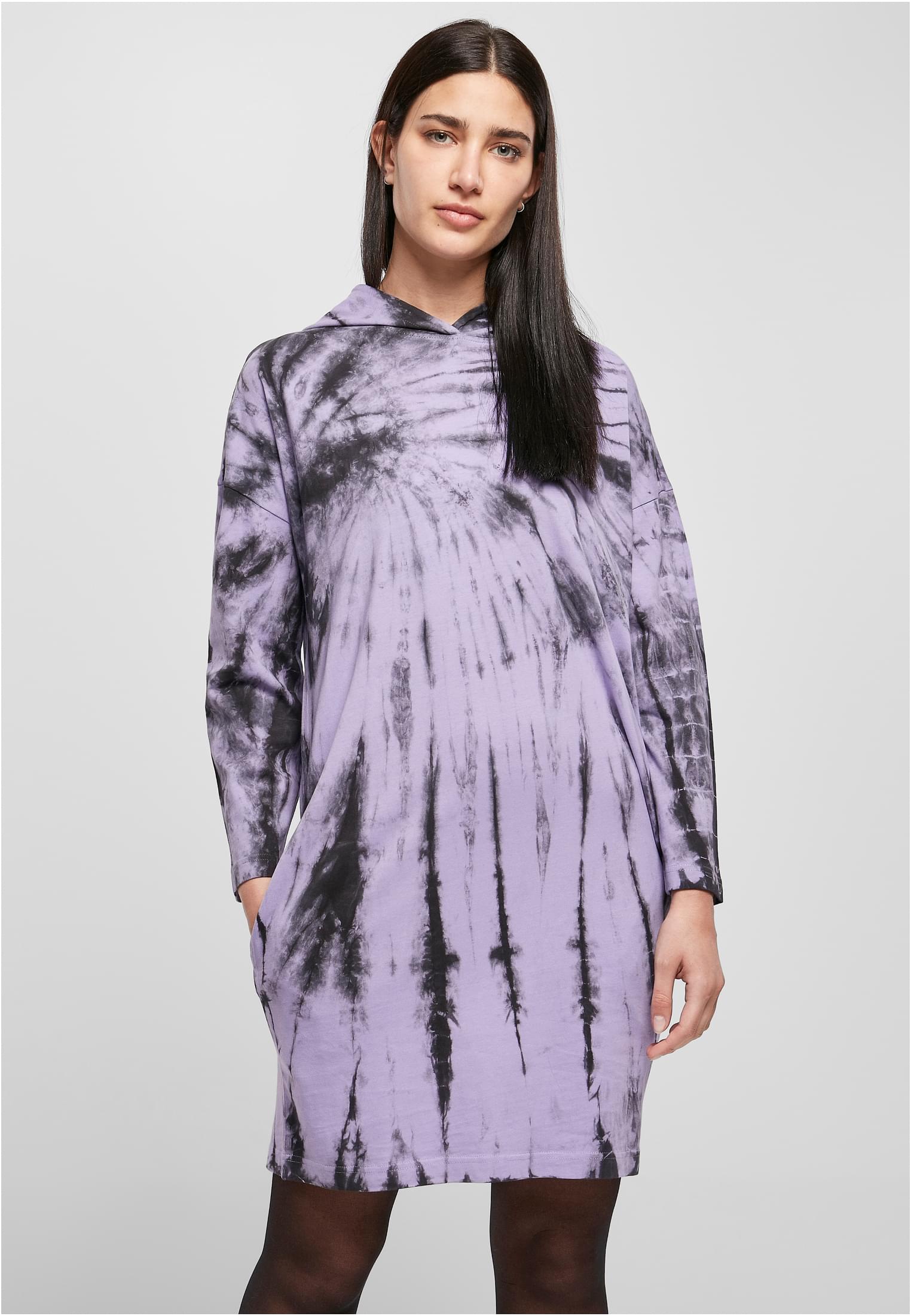 Ladies Oversized Tie Dye Hoody Dress | black/lavender