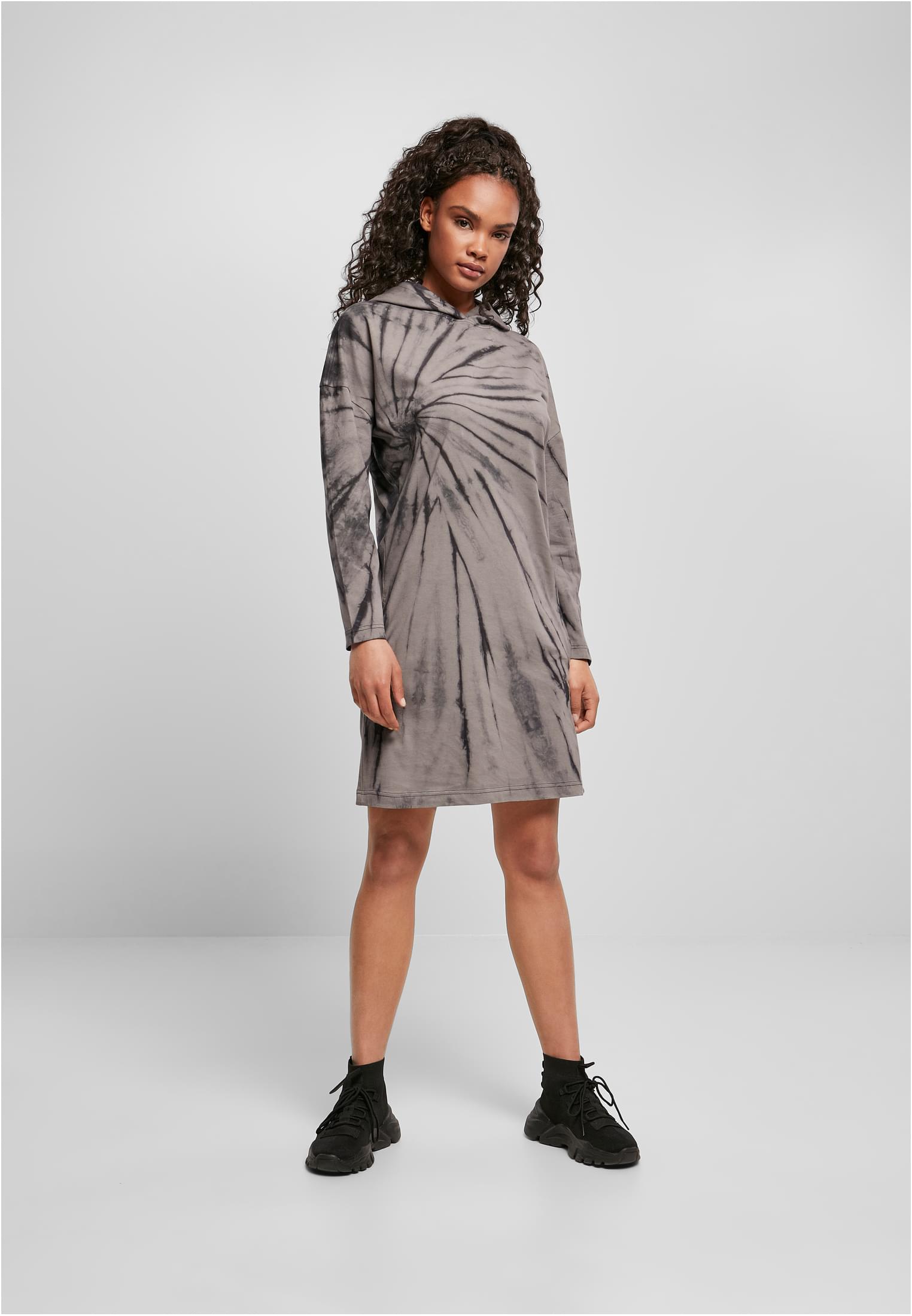 Ladies Oversized Tie Dye Hoody Dress | black/asphalt